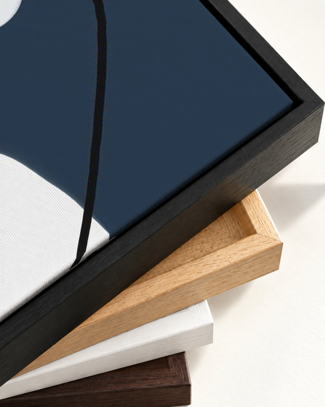 Navy Blue Lines Canvas Art — framed canvas corner and wrapped canvas detail