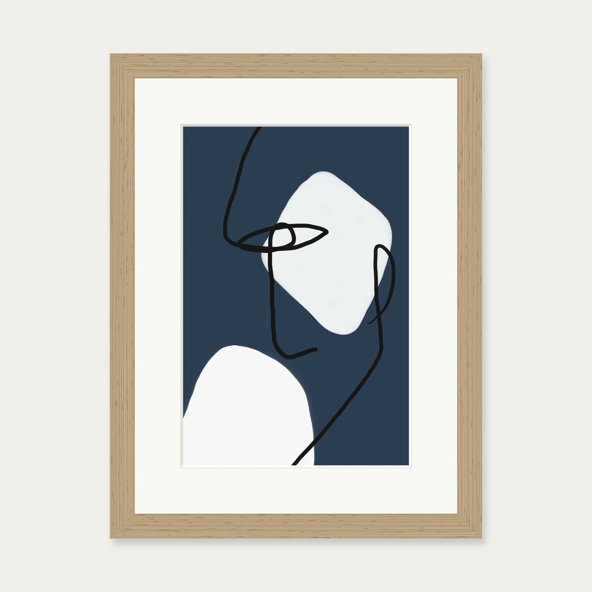 Navy Blues Line Art Print — 30 x 40 cm — Oak Frame