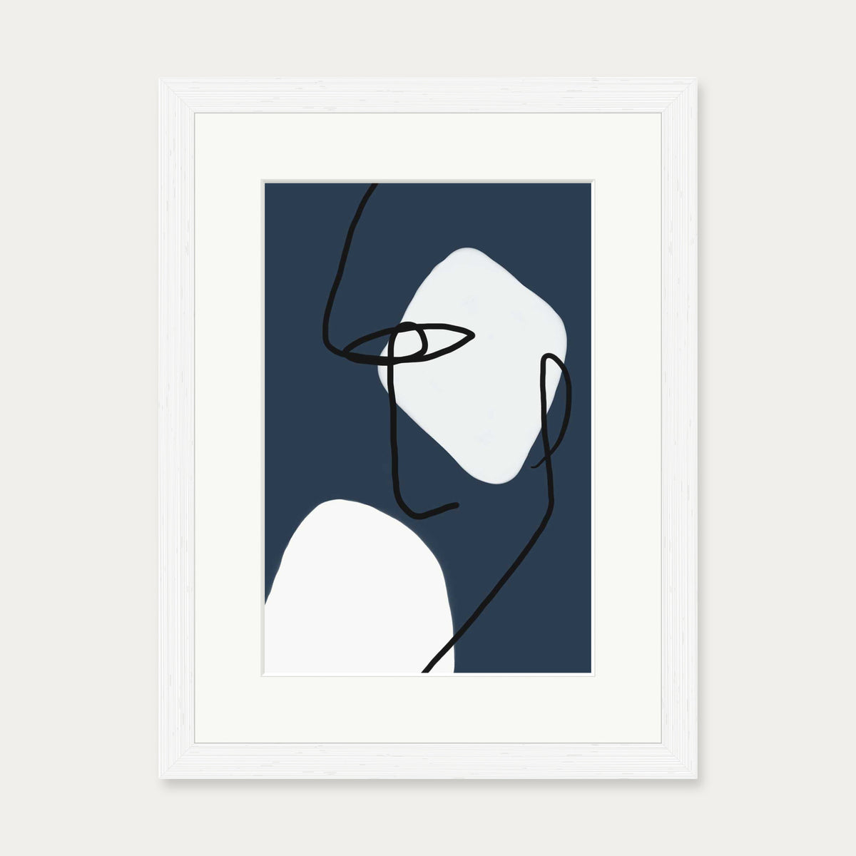 Navy Blues Line Art Print — 30 x 40 cm — White Frame