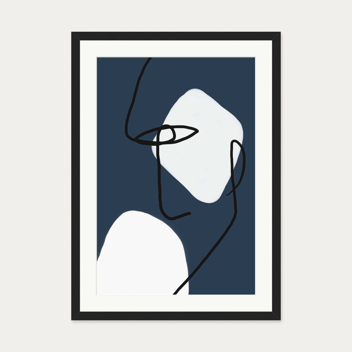 Navy Blues Line Art Print — 50 x 70 cm — Black Frame