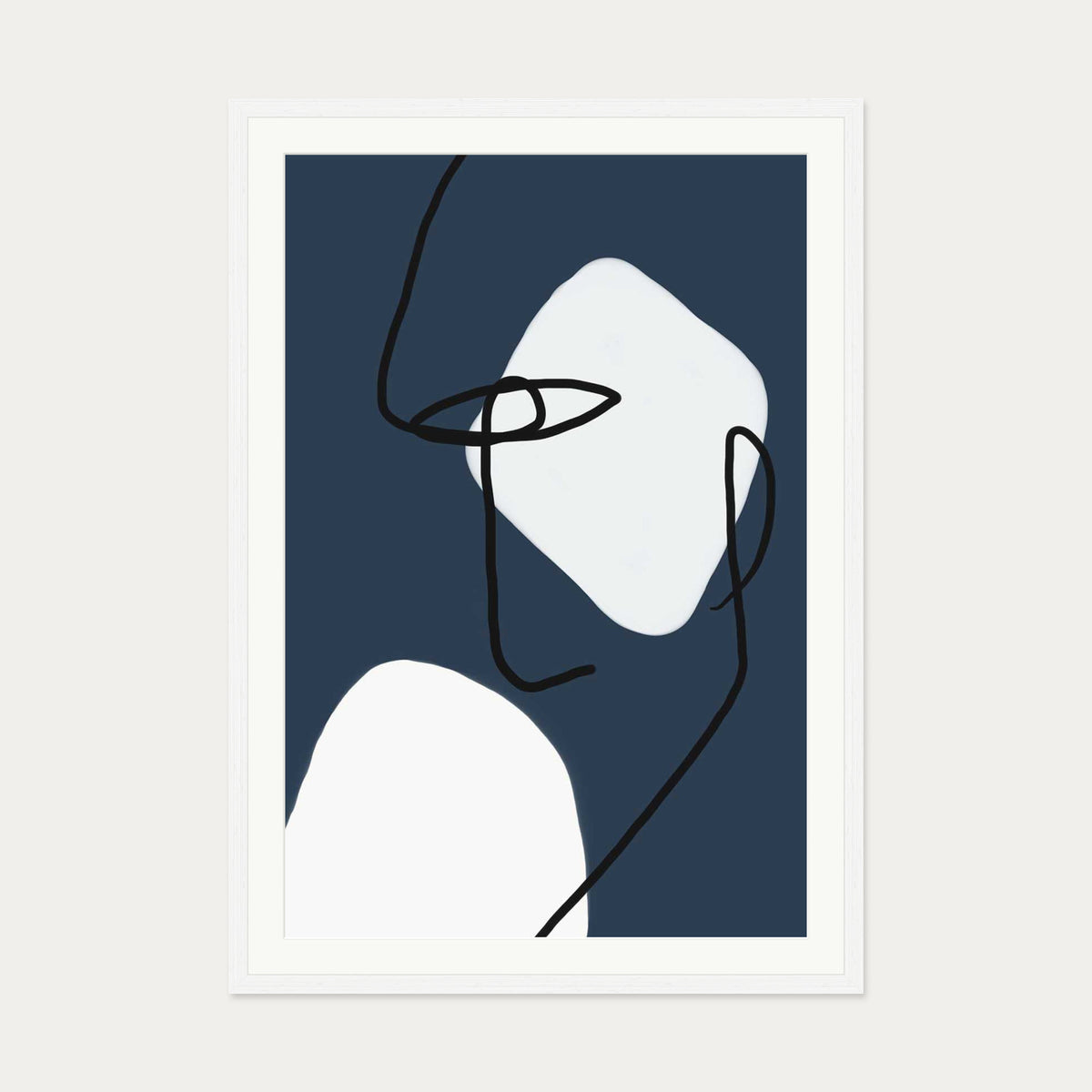 Navy Blues Line Art Print — 70 x 100 cm — White Frame