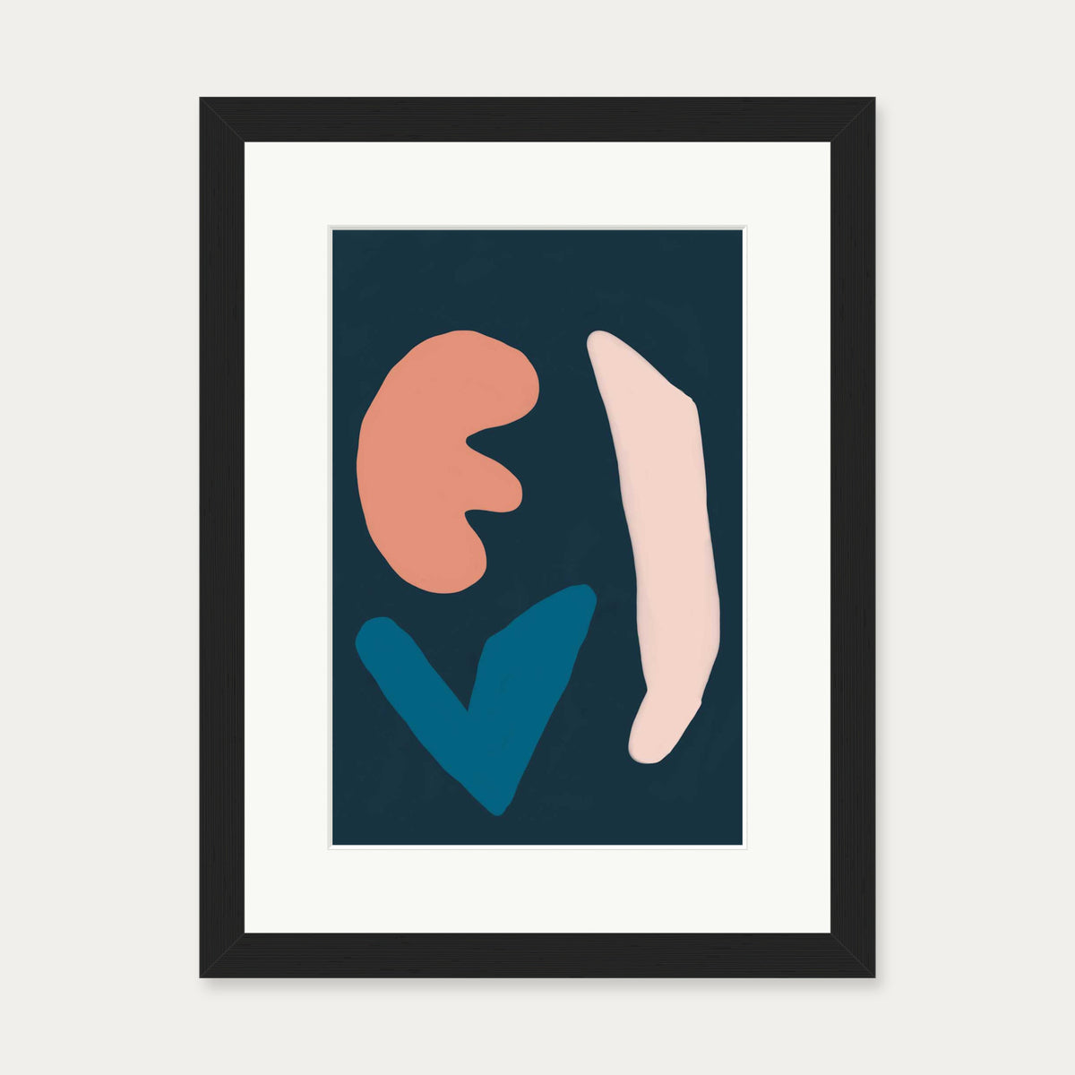 Navy Brush Strokes Art Print — 30 x 40 cm — Black Frame