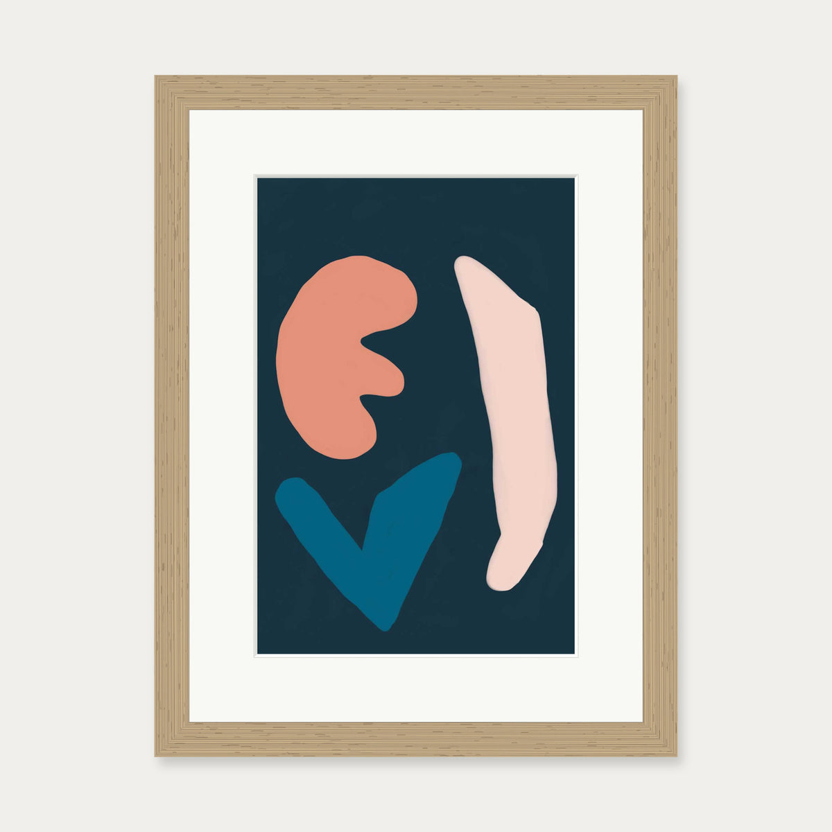 Navy Brush Strokes Art Print — 30 x 40 cm — Oak Frame