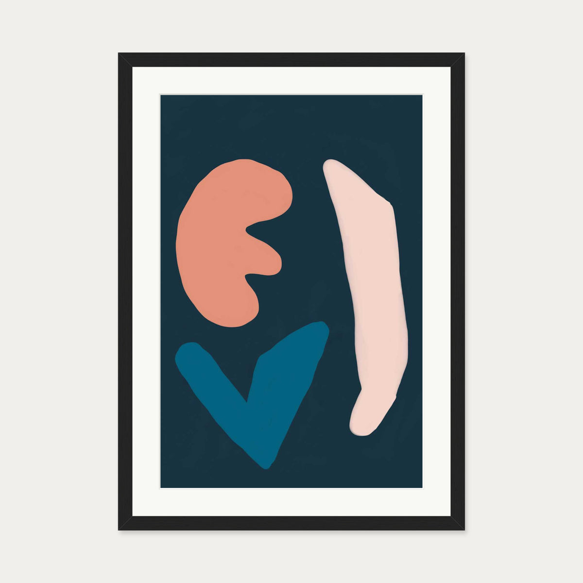 Navy Brush Strokes Art Print — 50 x 70 cm — Black Frame
