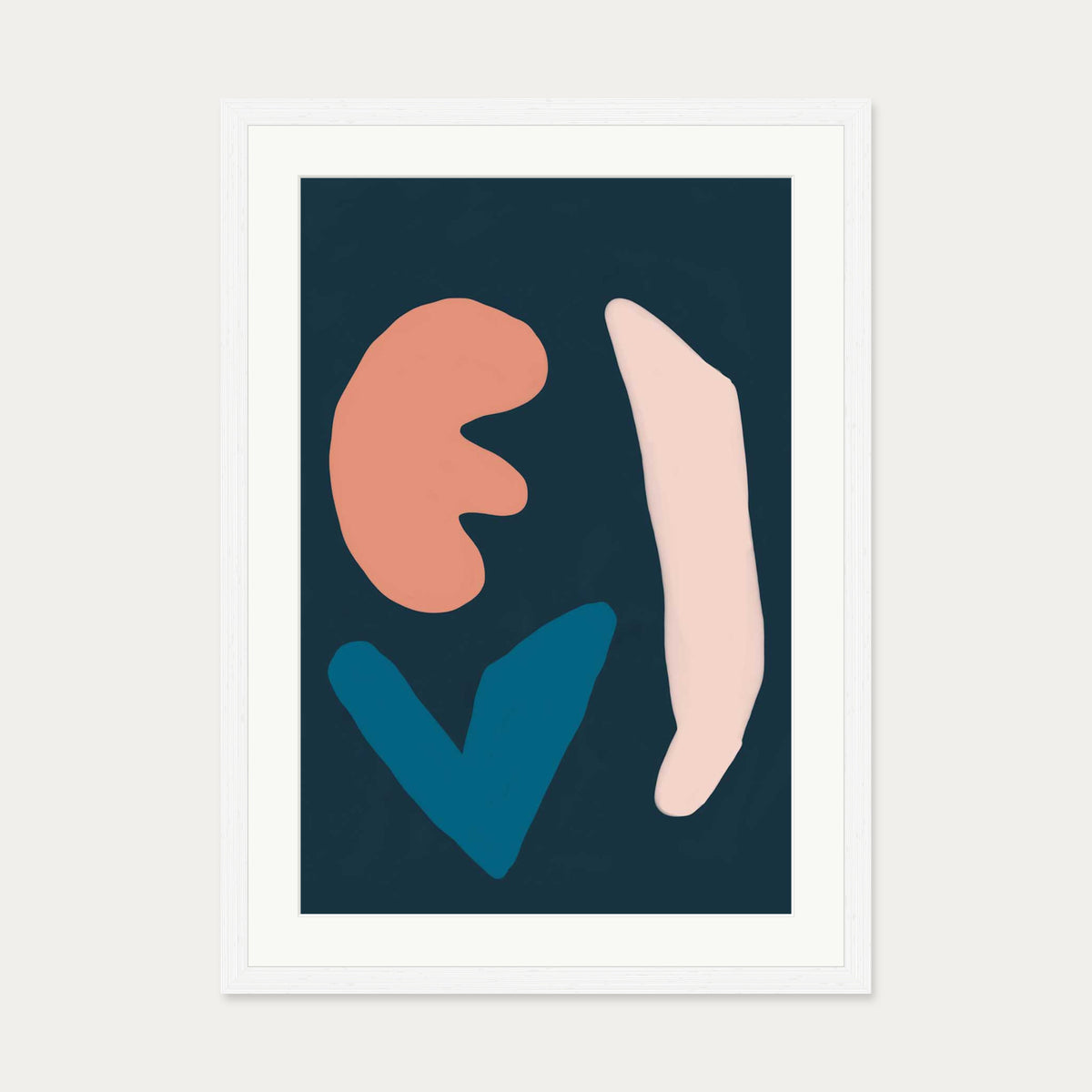Navy Brush Strokes Art Print — 50 x 70 cm — White Frame