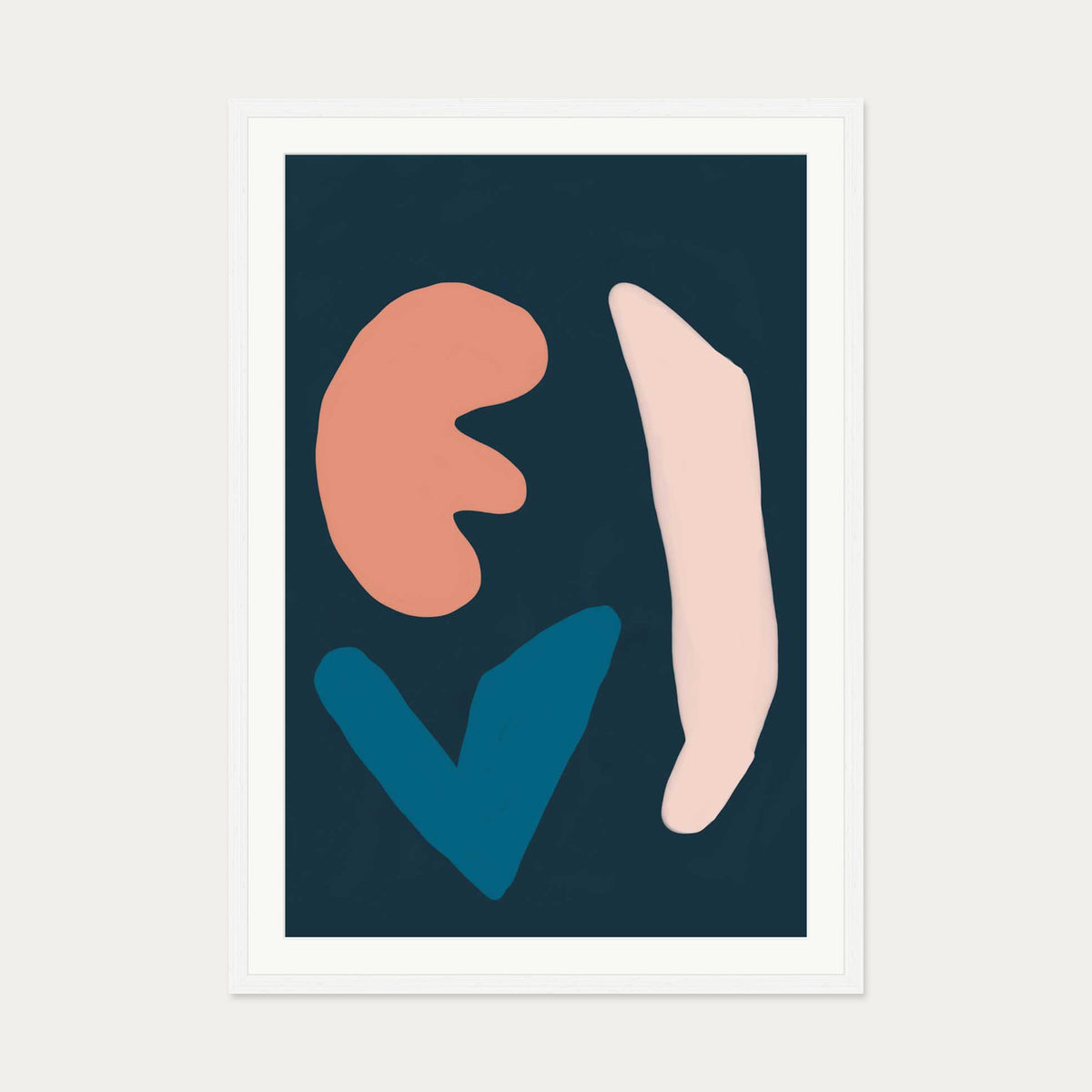 Navy Brush Strokes Art Print — 70 x 100 cm — White Frame