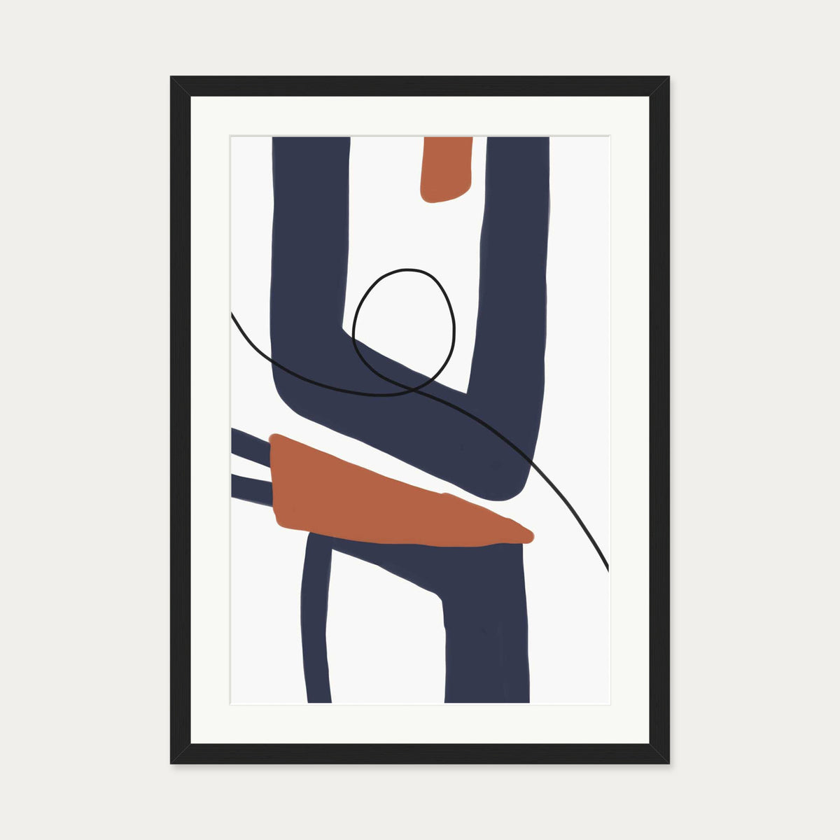 Navy Modern Abstract Art Print — 50 x 70 cm — Black Frame