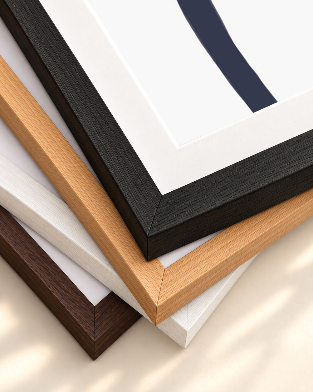 Navy Modern Abstract Art Print — framed print corner with 5 cm mount and bevel