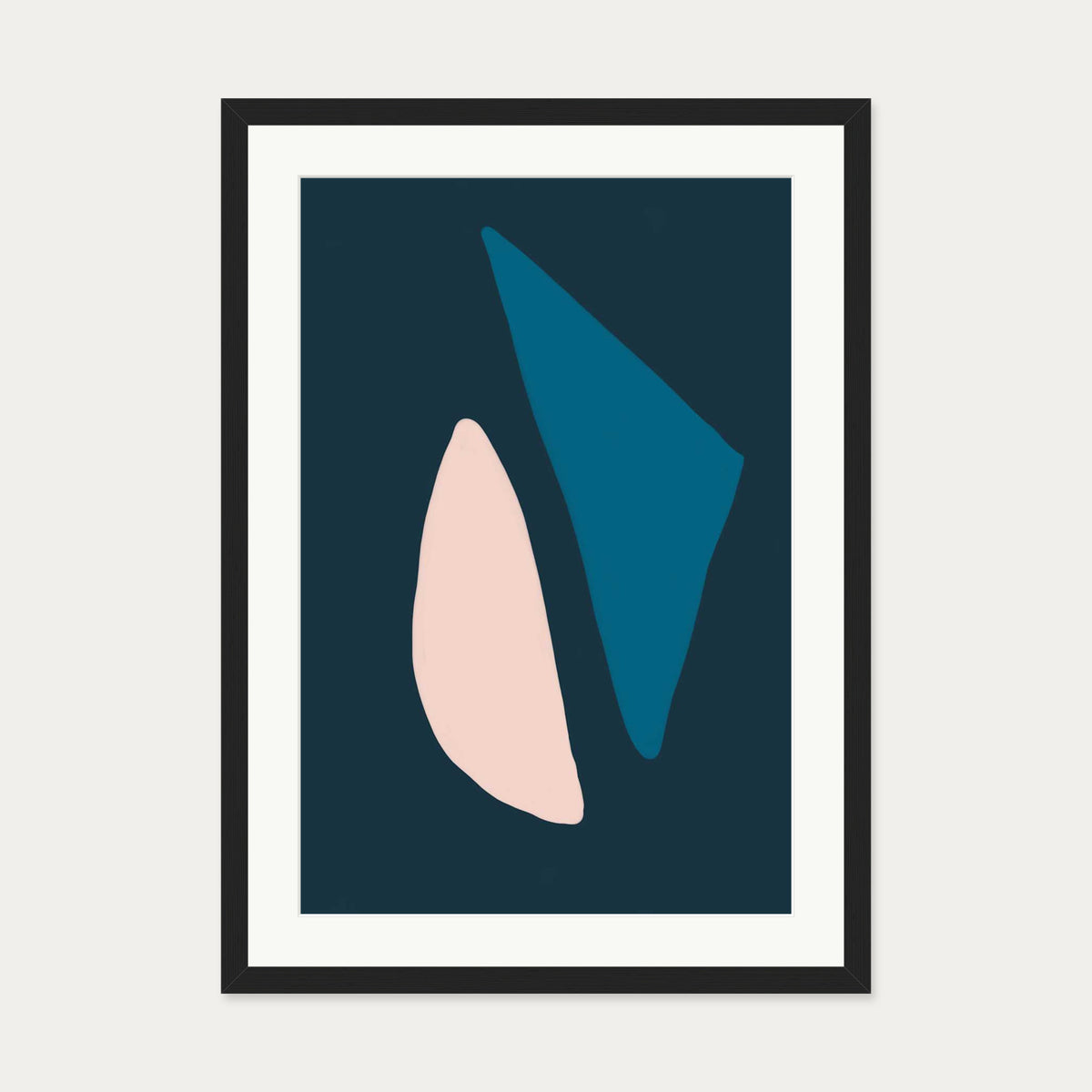 Navy & Pink Shapes Art Print — 50 x 70 cm — Black Frame