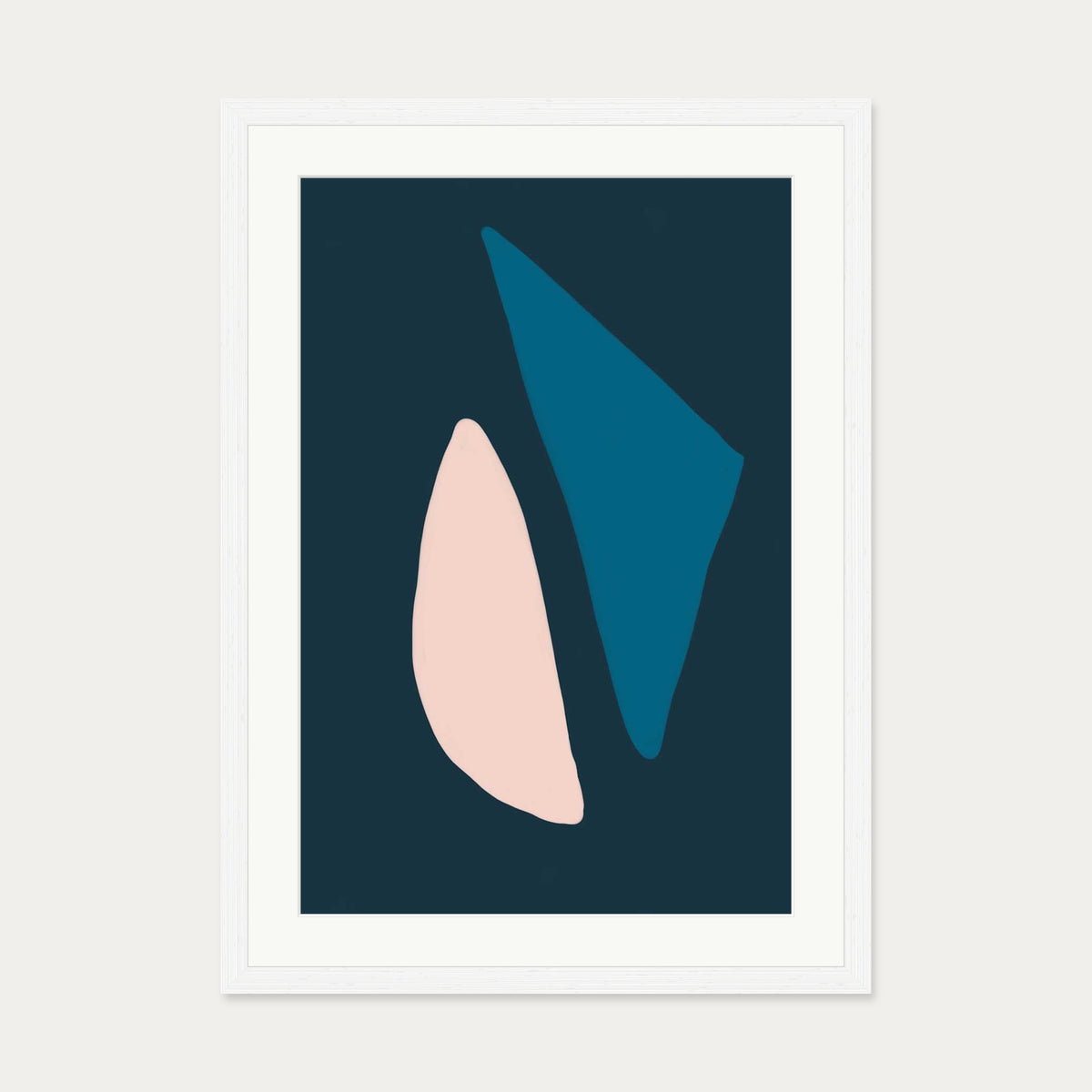 Navy & Pink Shapes Art Print — 50 x 70 cm — White Frame