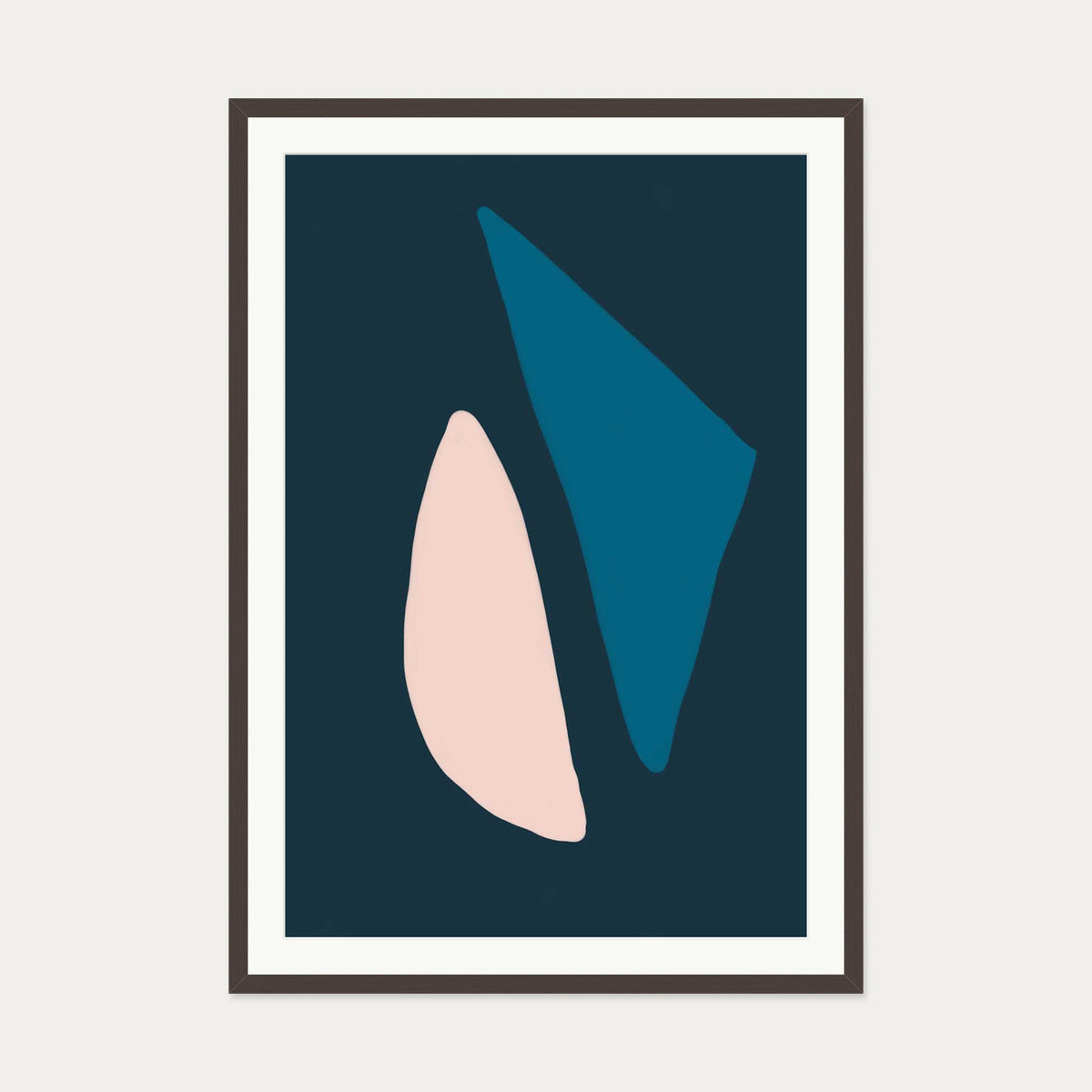 Navy & Pink Shapes Art Print — 70 x 100 cm — Brown Frame