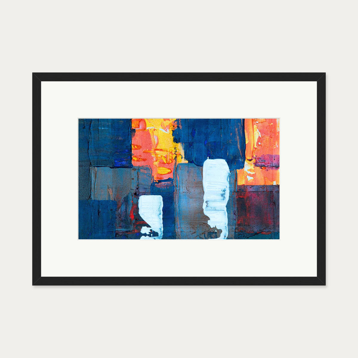 Navy & Red Abstract Art Print — 50 x 70 cm — Black Frame