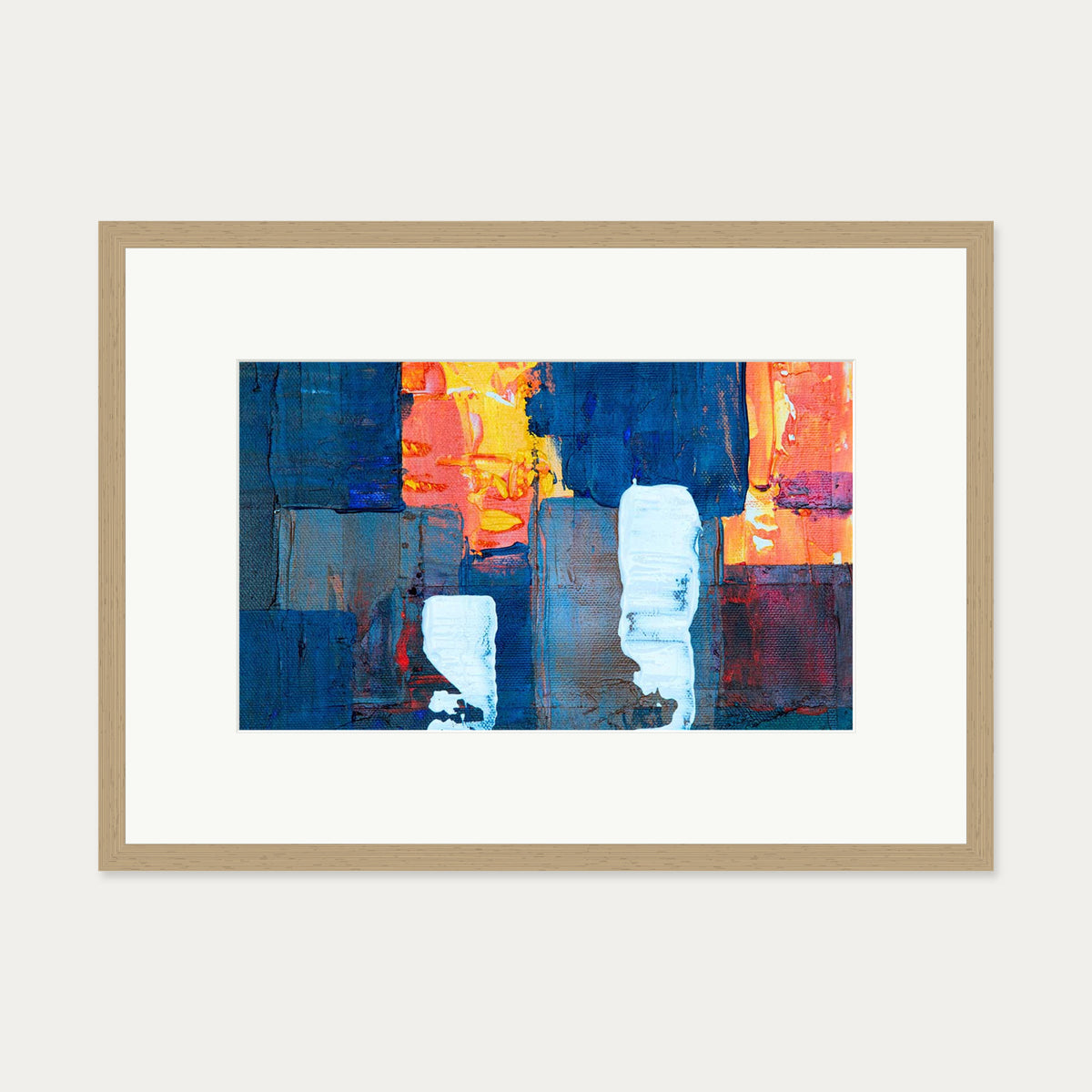 Navy & Red Abstract Art Print — 50 x 70 cm — Oak Frame