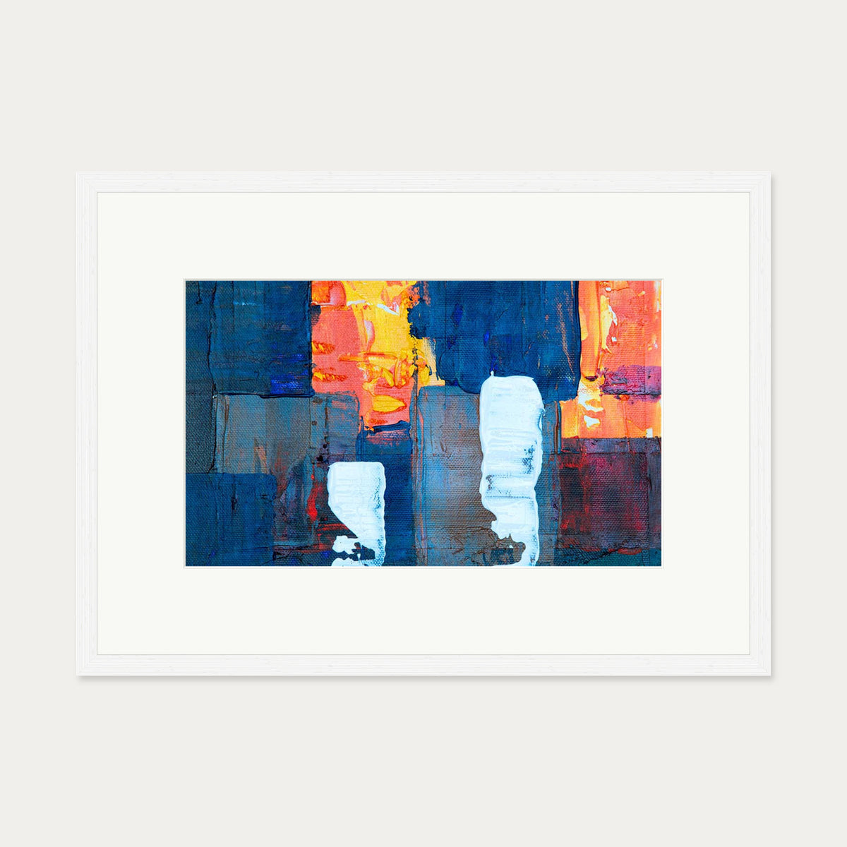 Navy & Red Abstract Art Print — 50 x 70 cm — White Frame