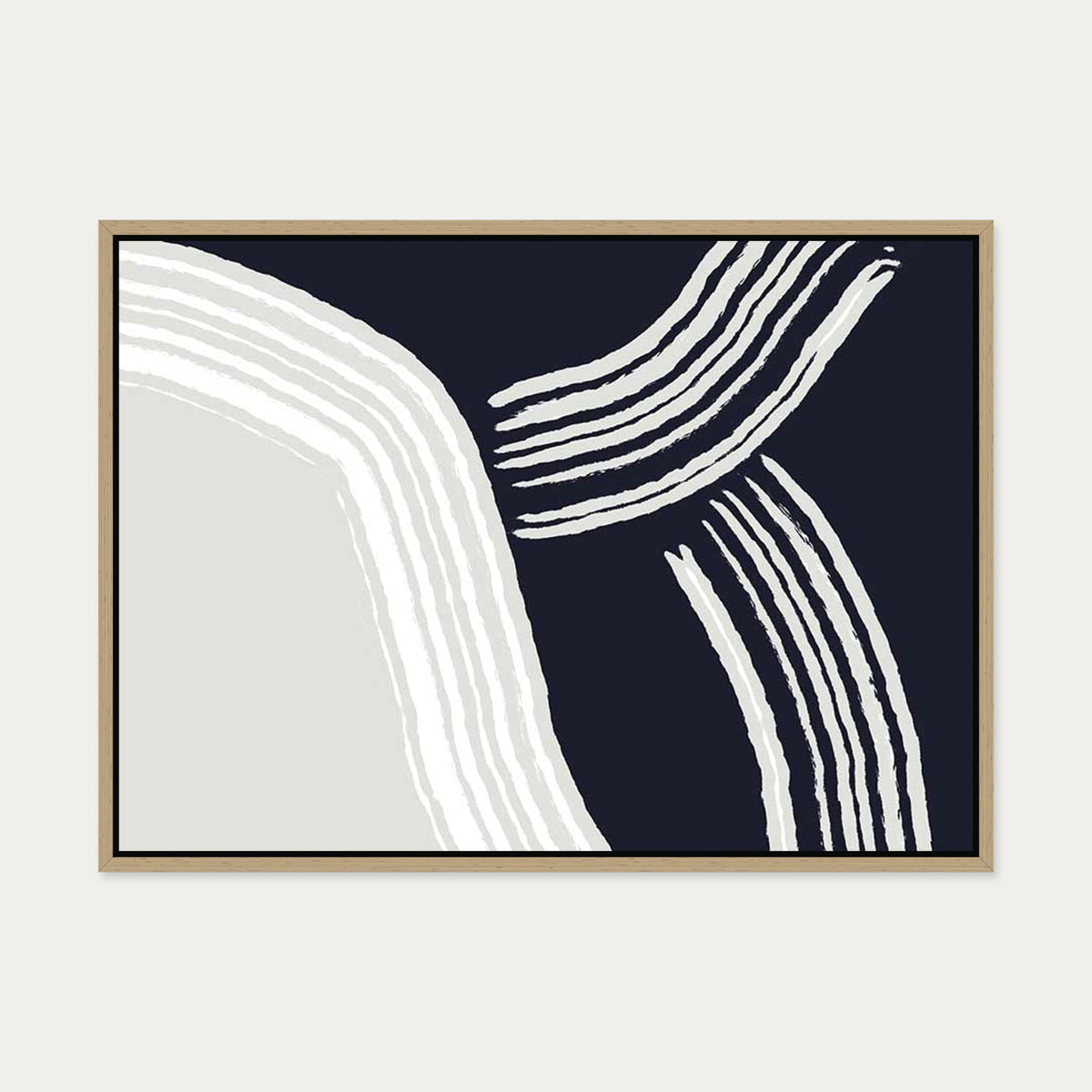 Navy Retro Curve Canvas Art — 50 x 70 cm — Oak Frame