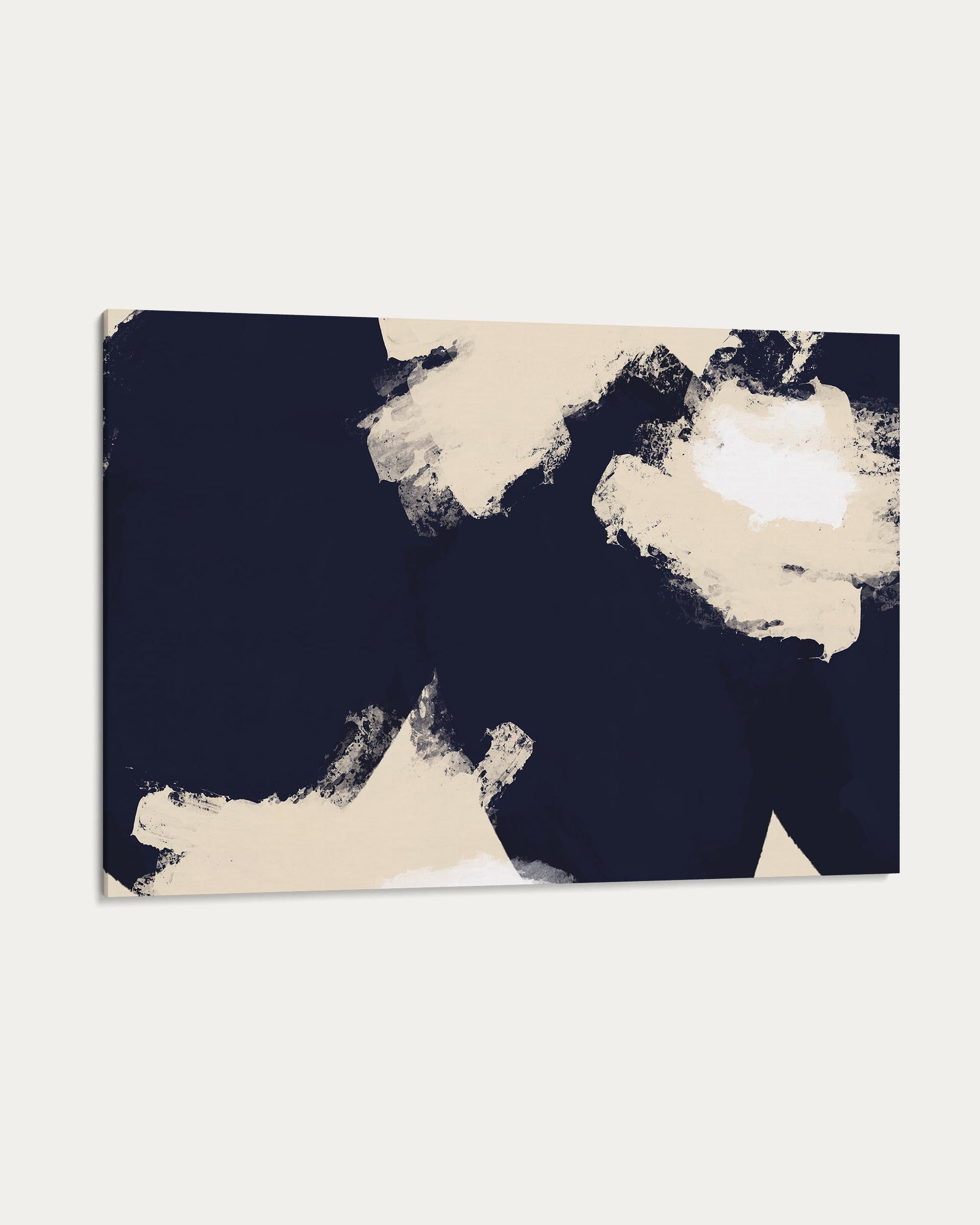 Abstract art piece with beige shapes on a dark blue background