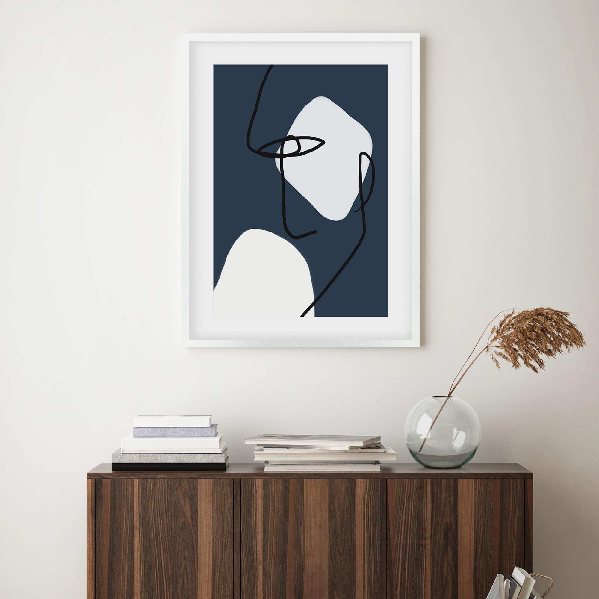 Navy Blues Line Framed Art