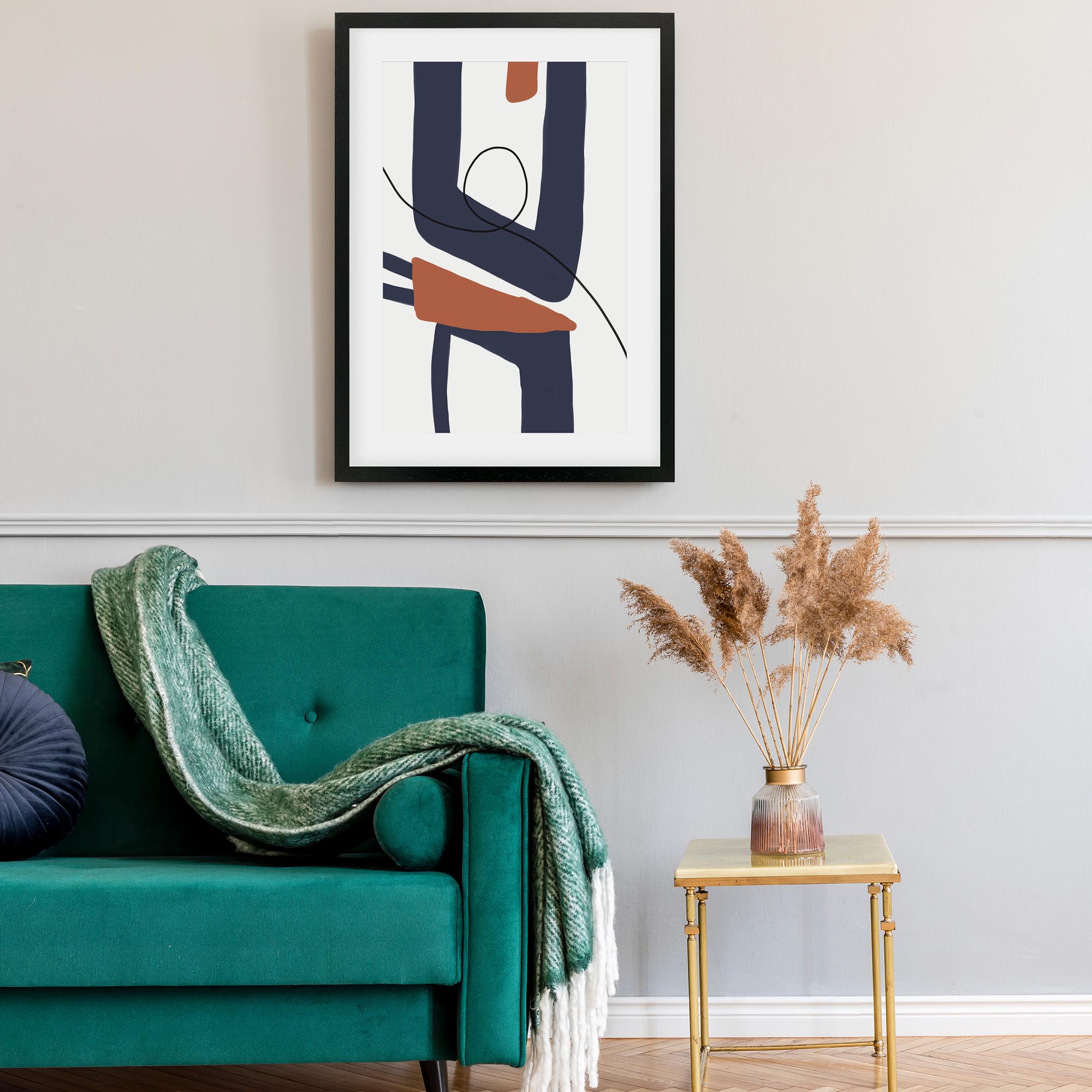 Navy Modern Abstract Framed Art