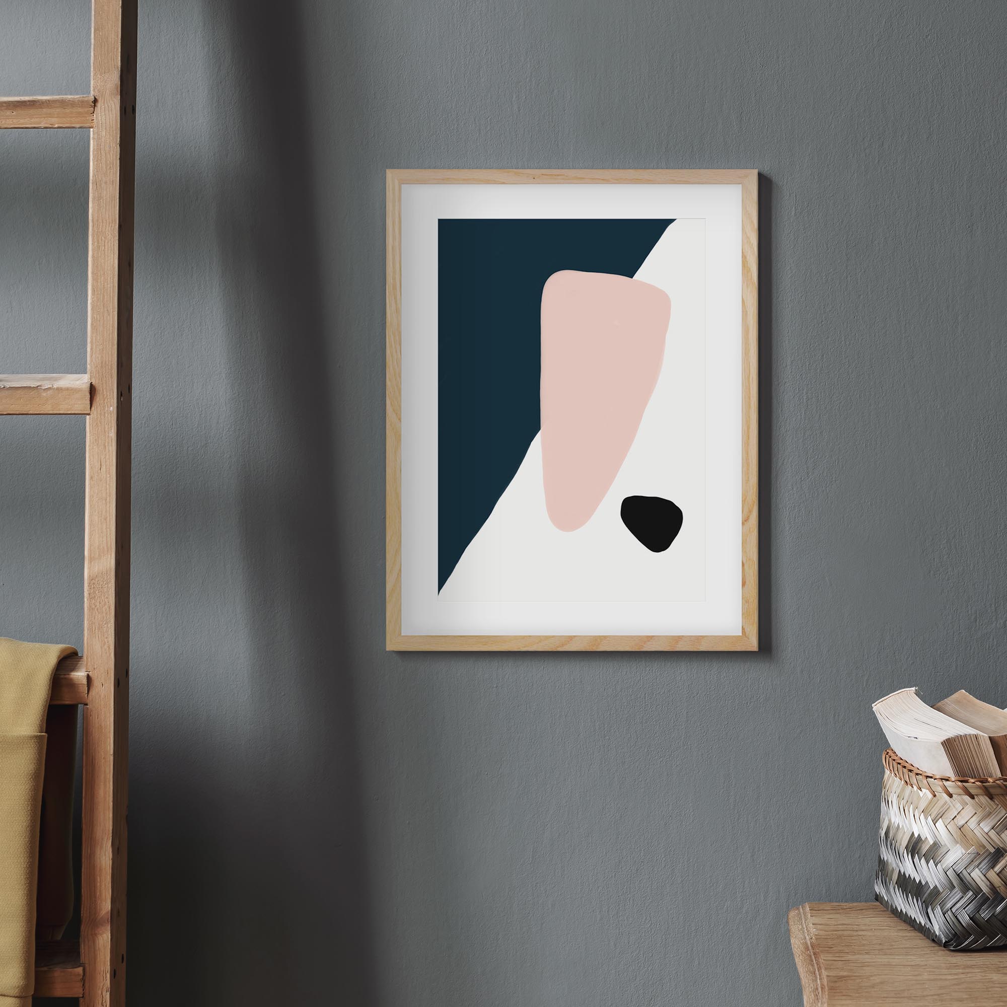 Navy And Pink Shapes Framed Art