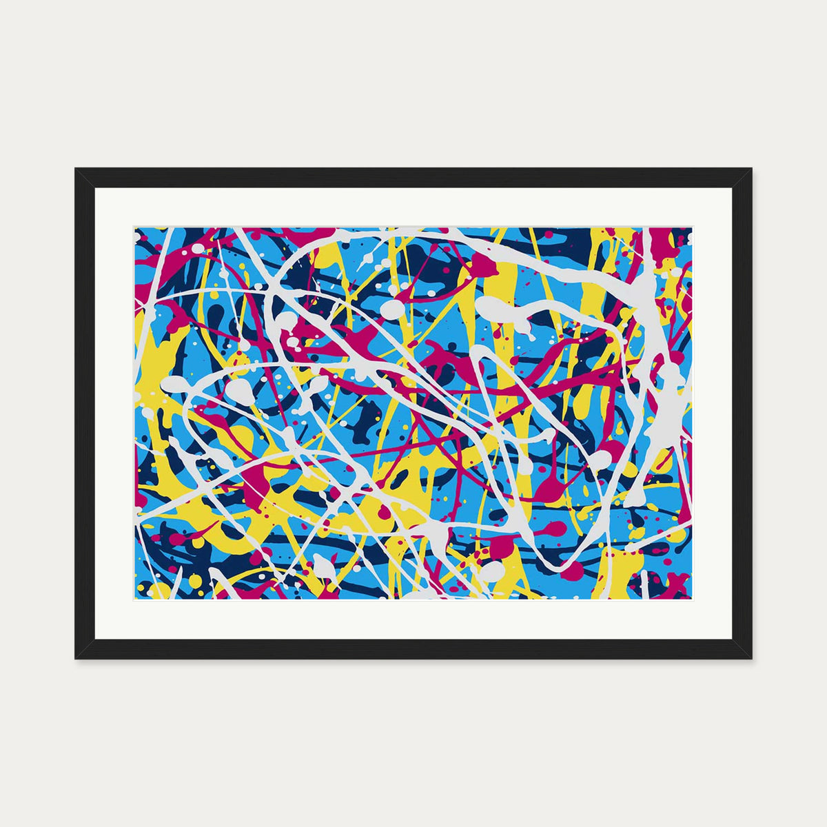 Neon Splatter Art Print — 50 x 70 cm — Black Frame