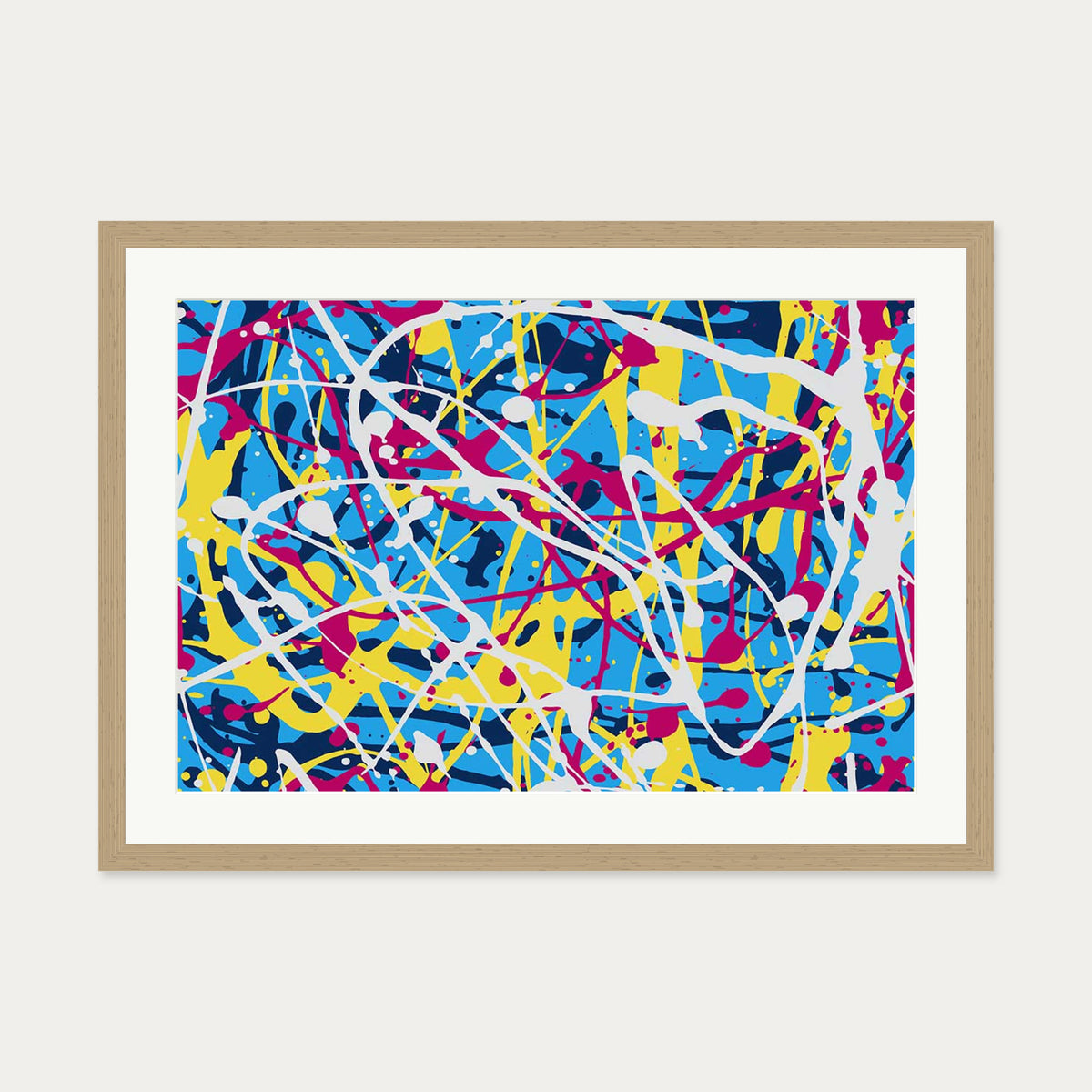Neon Splatter Art Print — 50 x 70 cm — Oak Frame