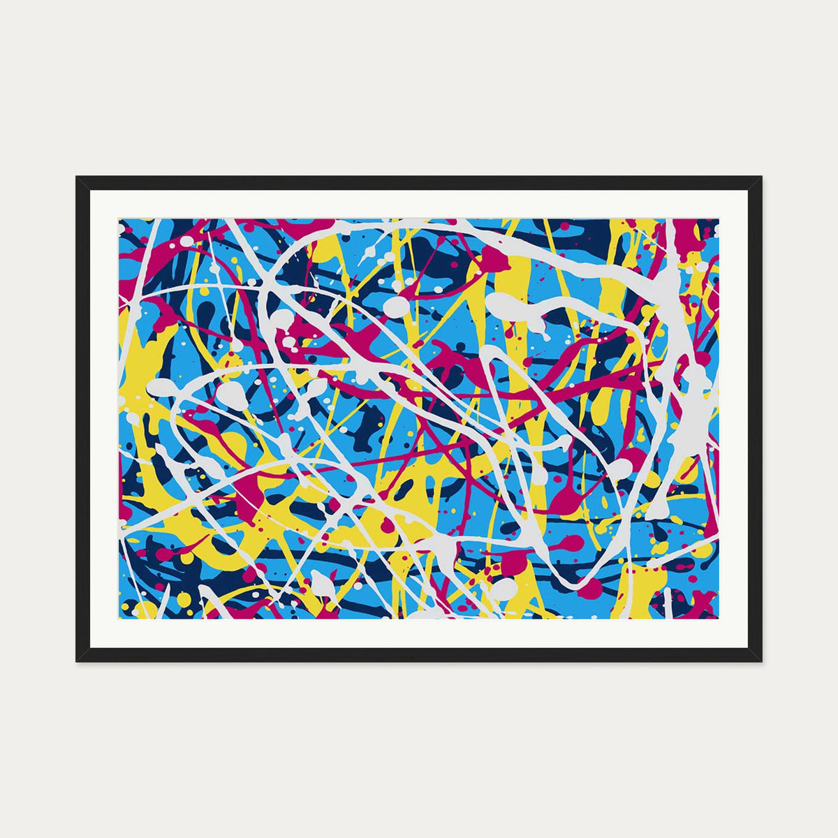 Neon Splatter Art Print — 70 x 100 cm — Black Frame