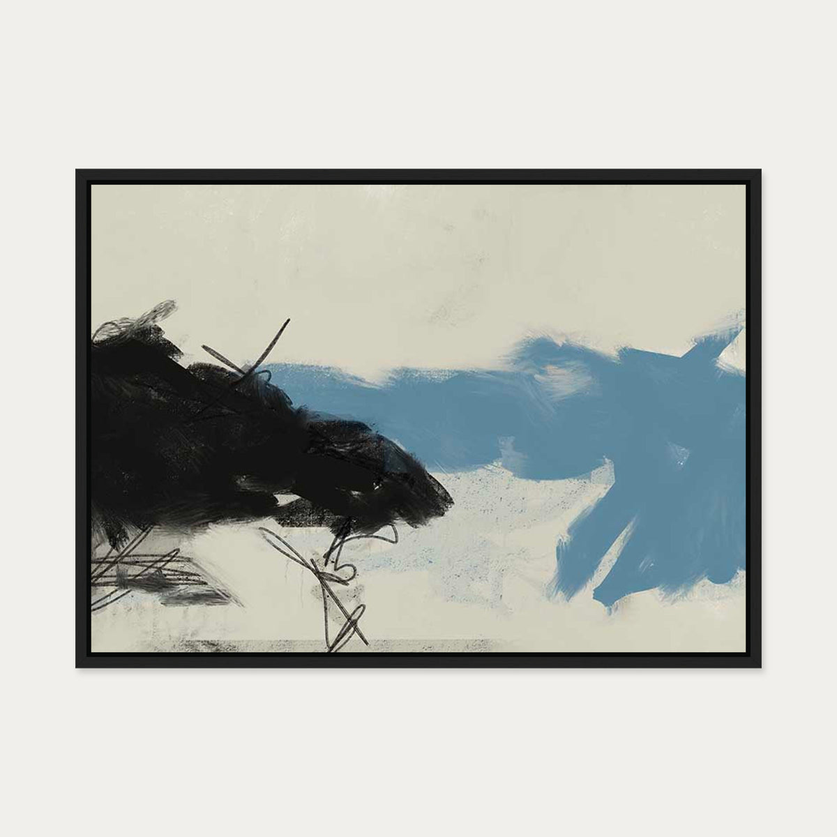 Neutral Abstract Art Canvas Art — 50 x 70 cm — Black Frame