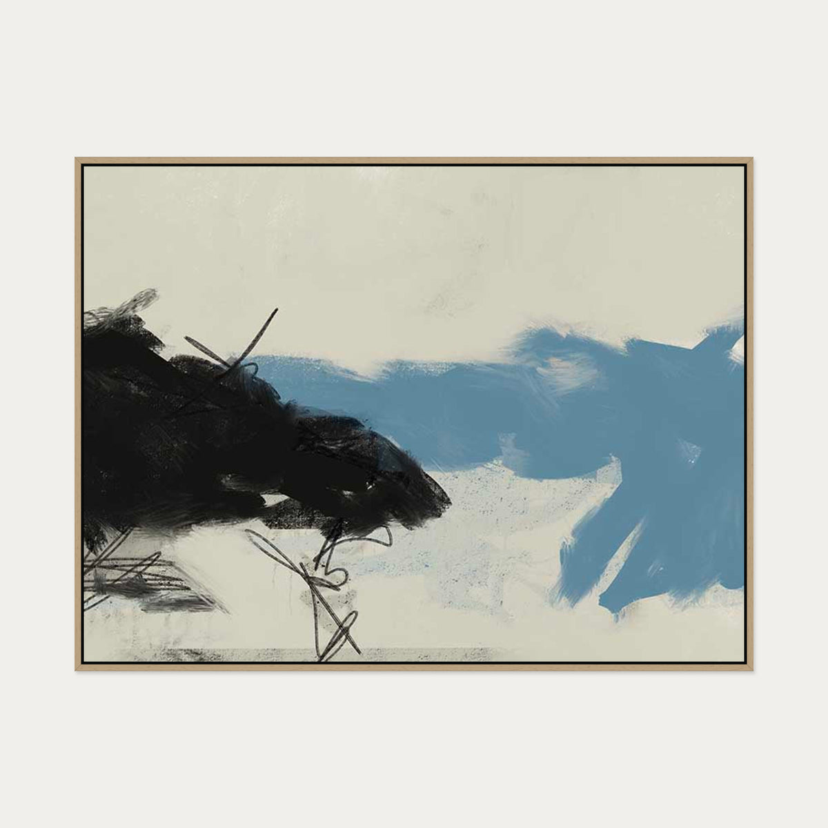 Neutral Abstract Art Canvas Art — 90 x 120 cm — Oak Frame