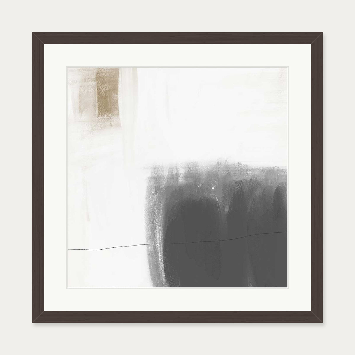 Neutral Abstract Brushed Square Art Print — 50 x 50 cm — Brown Frame