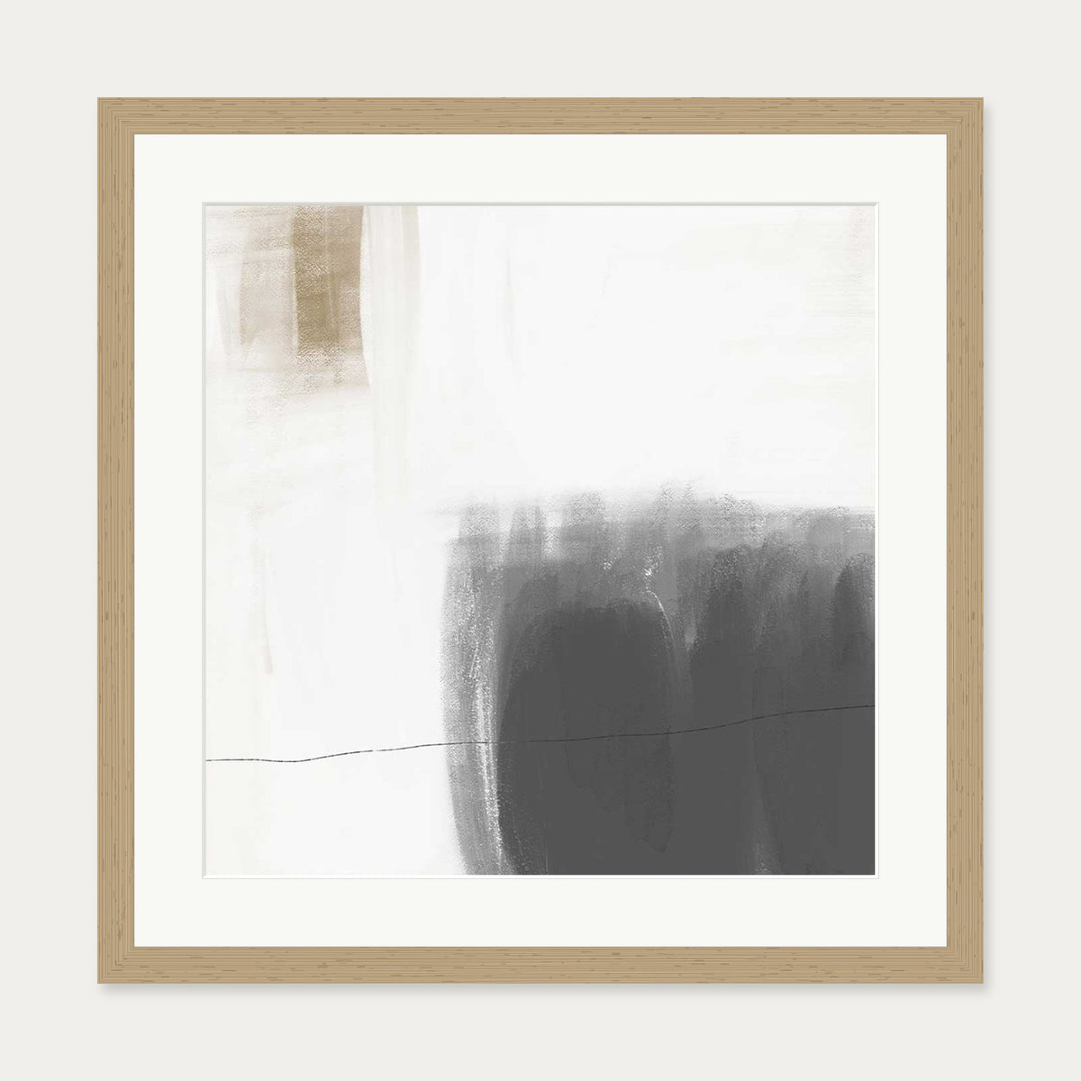 Neutral Abstract Brushed Square Art Print — 50 x 50 cm — Oak Frame