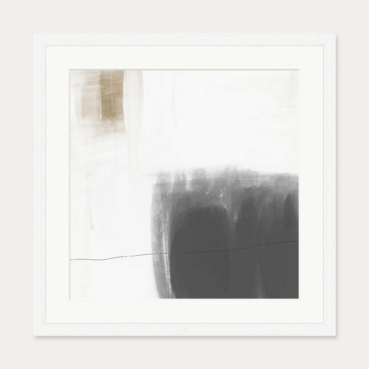 Neutral Abstract Brushed Square Art Print — 50 x 50 cm — White Frame