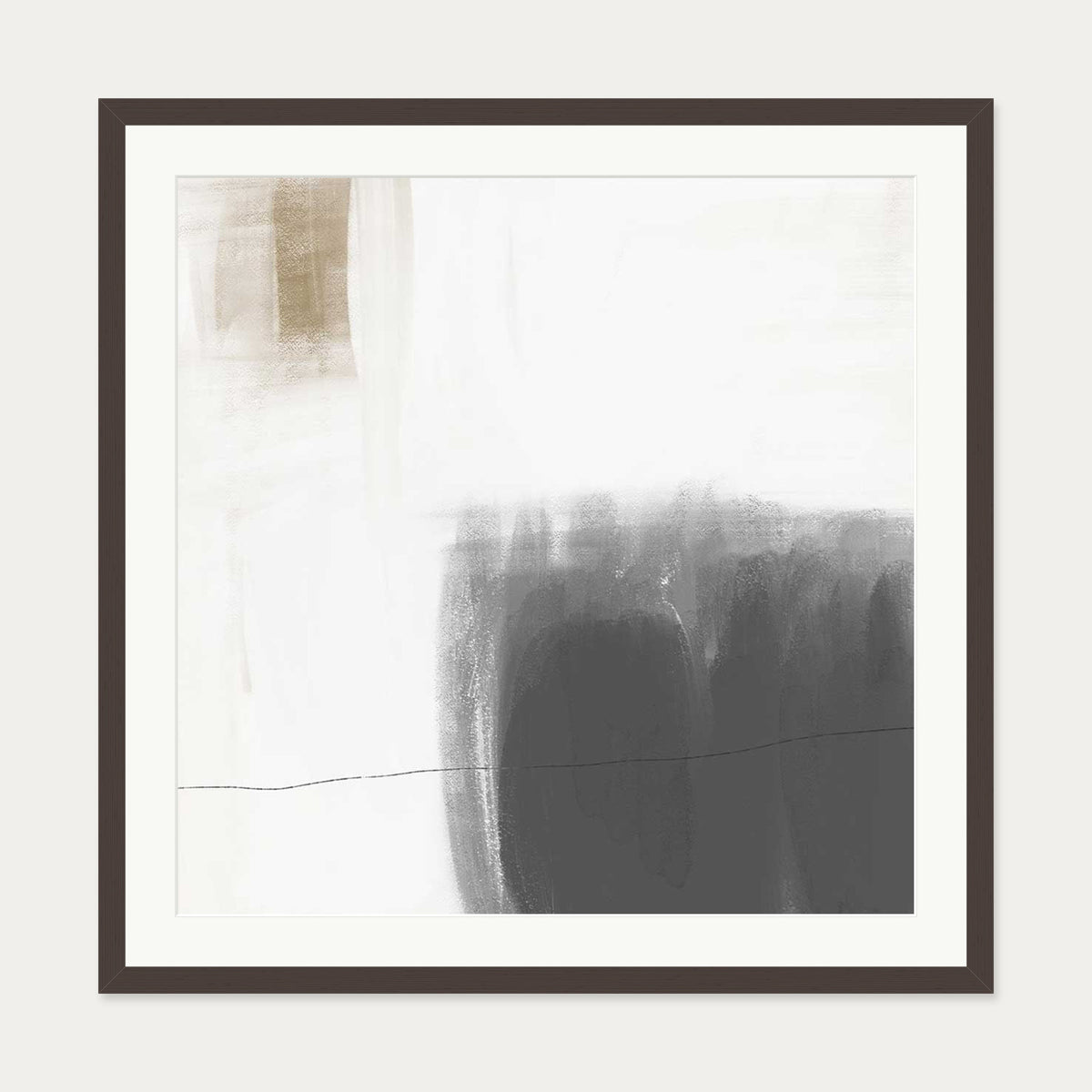 Neutral Abstract Brushed Square Art Print — 70 x 70 cm — Brown Frame