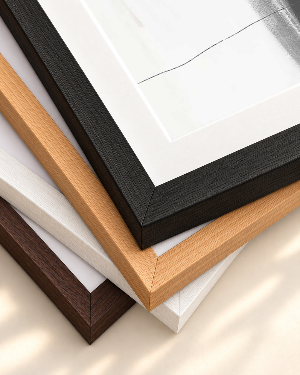 Neutral Abstract Brushed Square Art Print — framed print corner with 5 cm mount and bevel