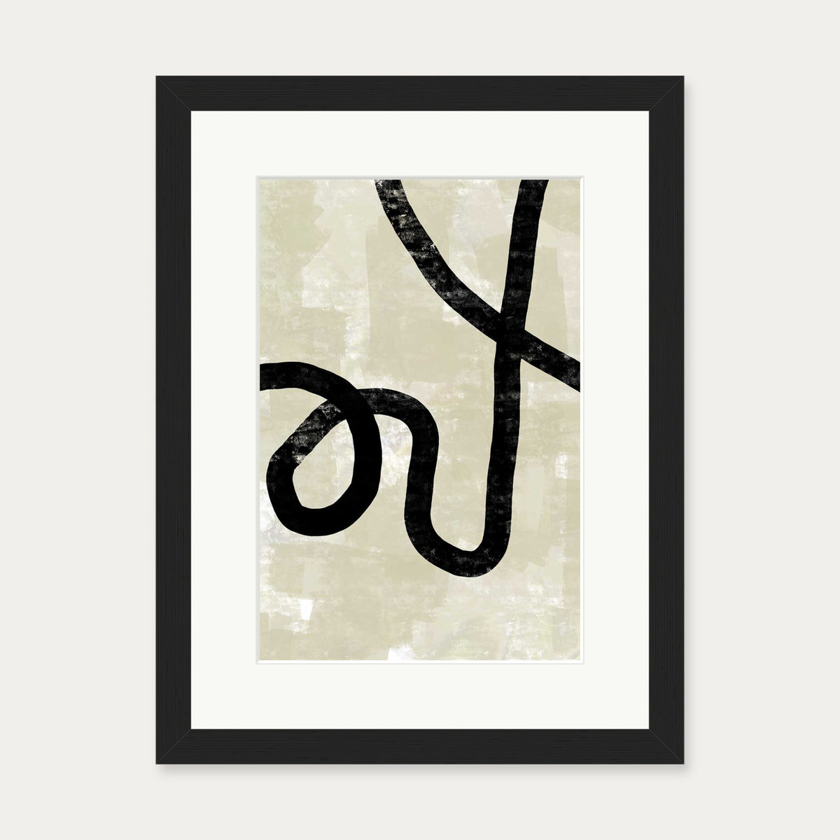 Neutral Abstract Curved Lines Art Print — 30 x 40 cm — Black Frame