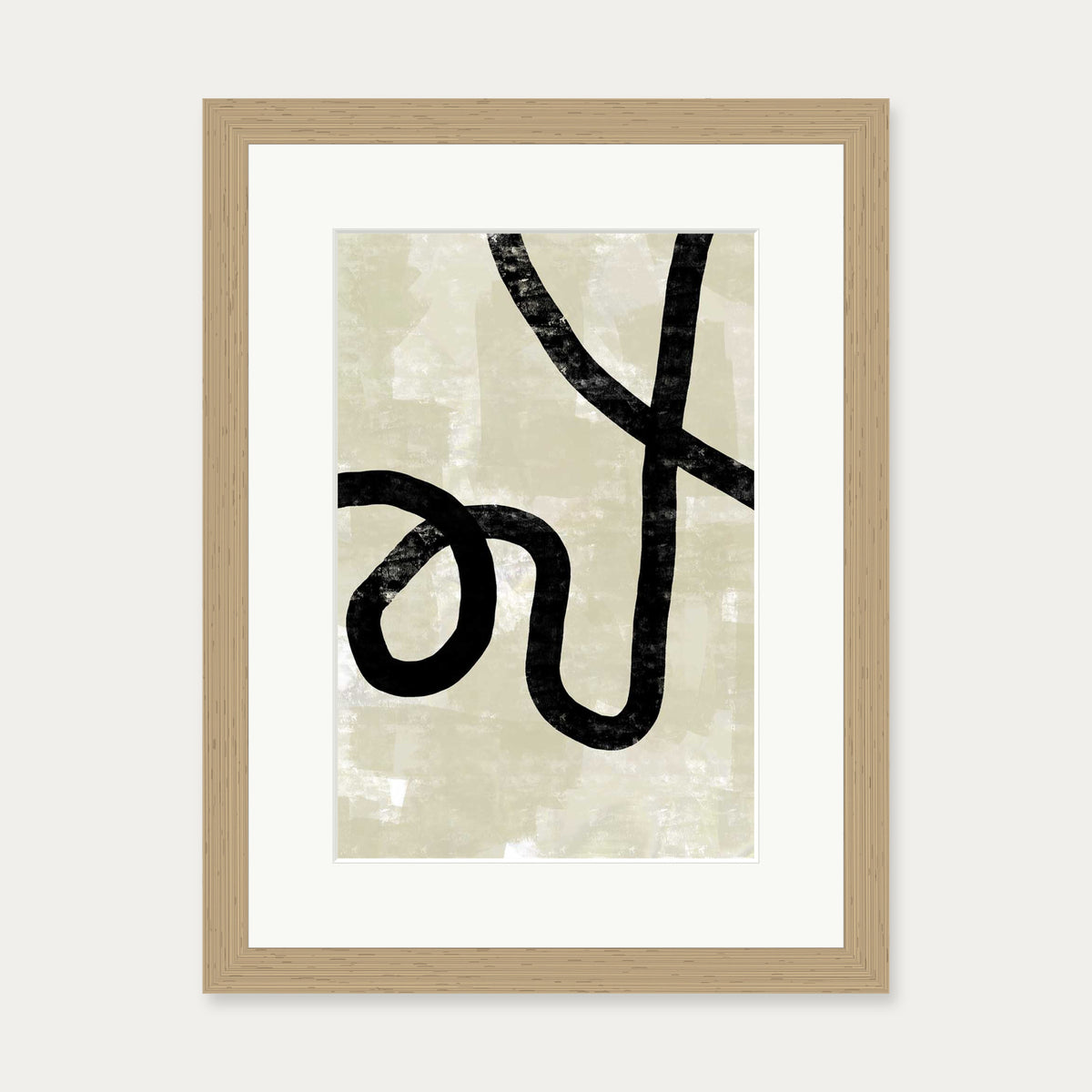 Neutral Abstract Curved Lines Art Print — 30 x 40 cm — Oak Frame