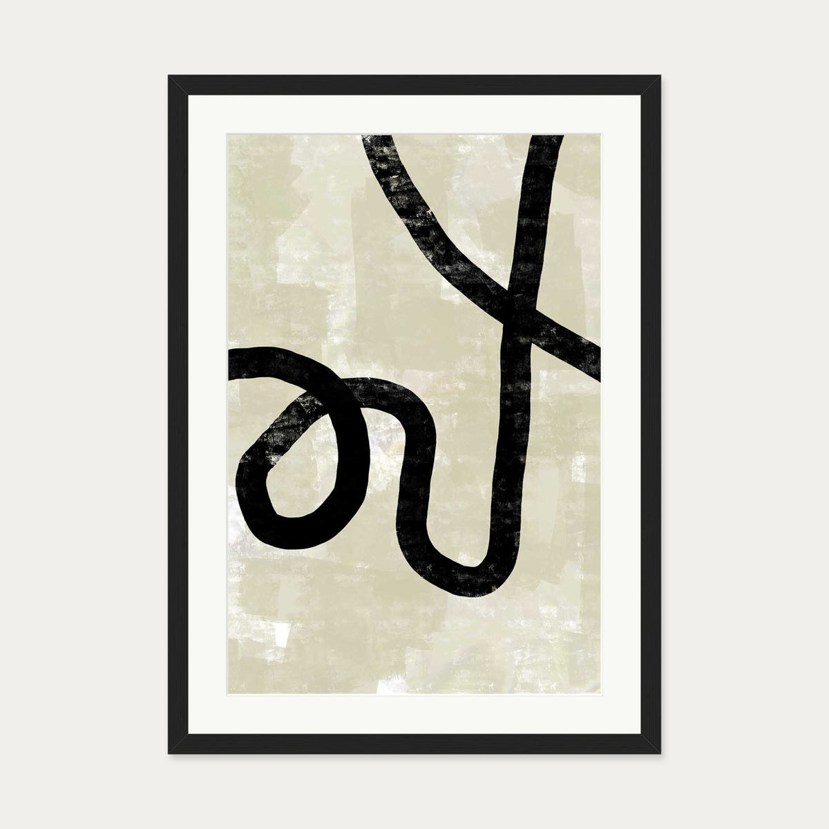 Neutral Abstract Curved Lines Art Print — 50 x 70 cm — Black Frame