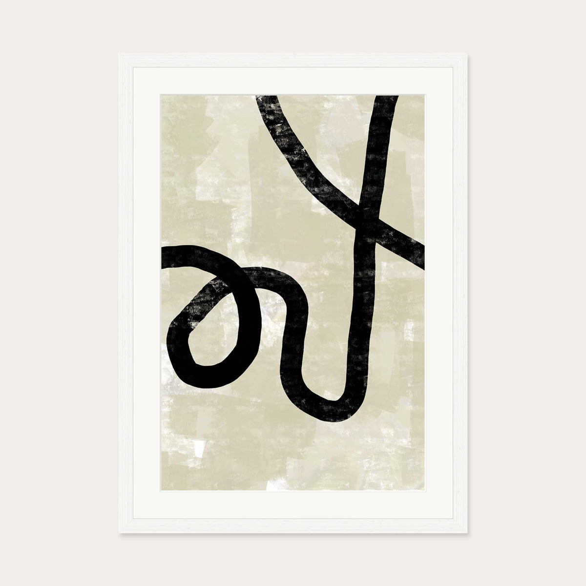 Neutral Abstract Curved Lines Art Print — 50 x 70 cm — White Frame
