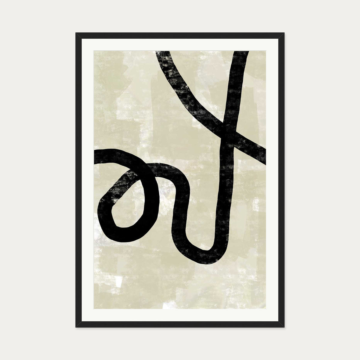 Neutral Abstract Curved Lines Art Print — 70 x 100 cm — Black Frame