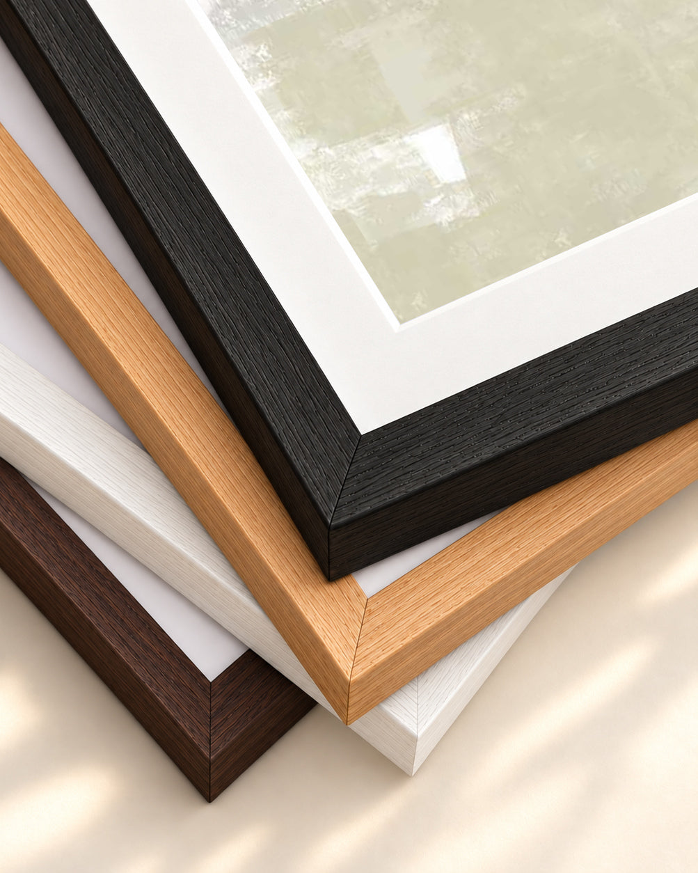 Neutral Abstract Curved Lines Art Print — framed print corner with 5 cm mount and bevel