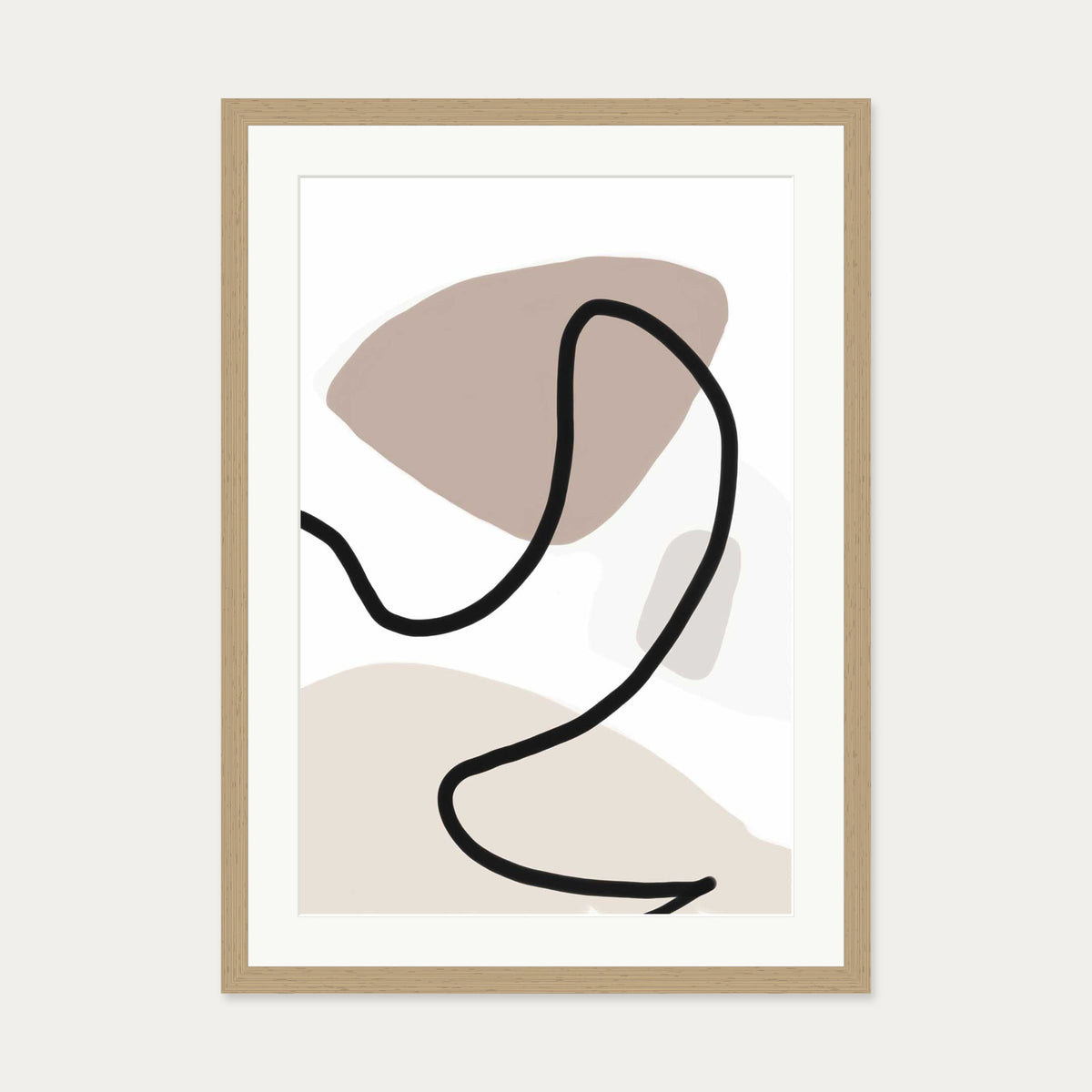 Neutral Abstract Lines Art Print — 50 x 70 cm — Oak Frame