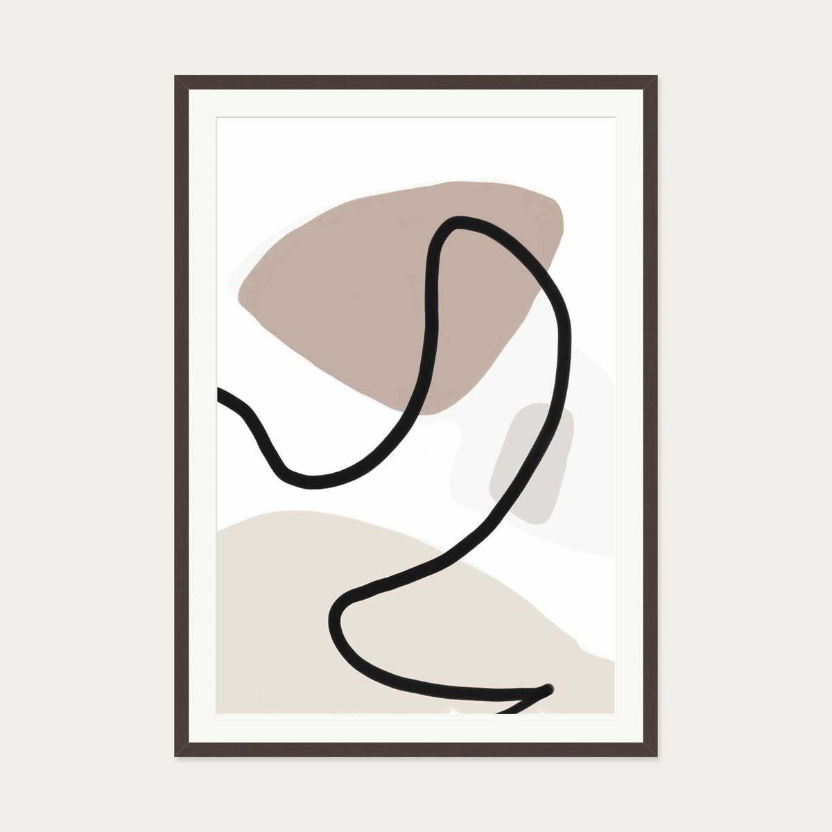 Neutral Abstract Lines Art Print — 70 x 100 cm — Brown Frame