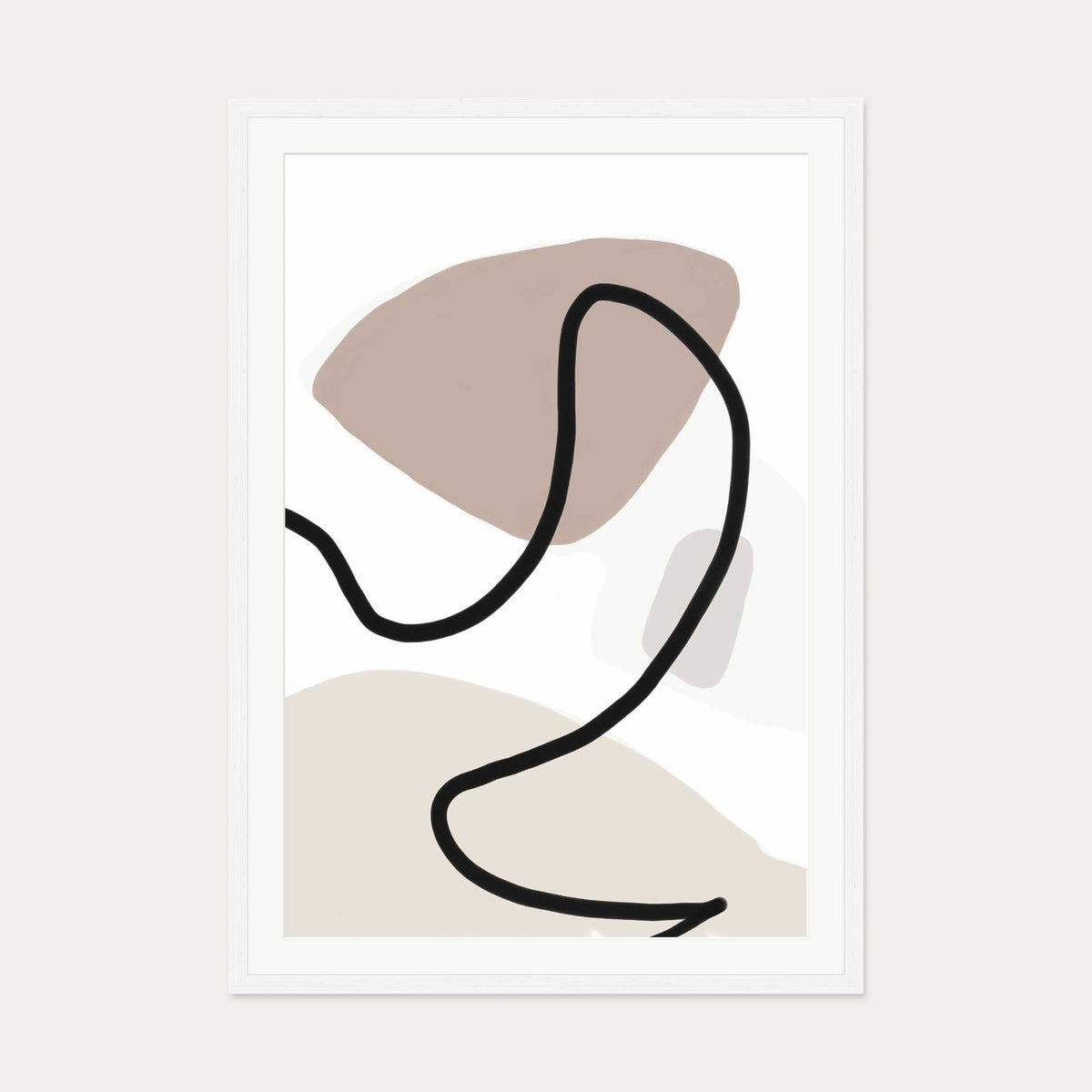 Neutral Abstract Lines Art Print — 70 x 100 cm — White Frame