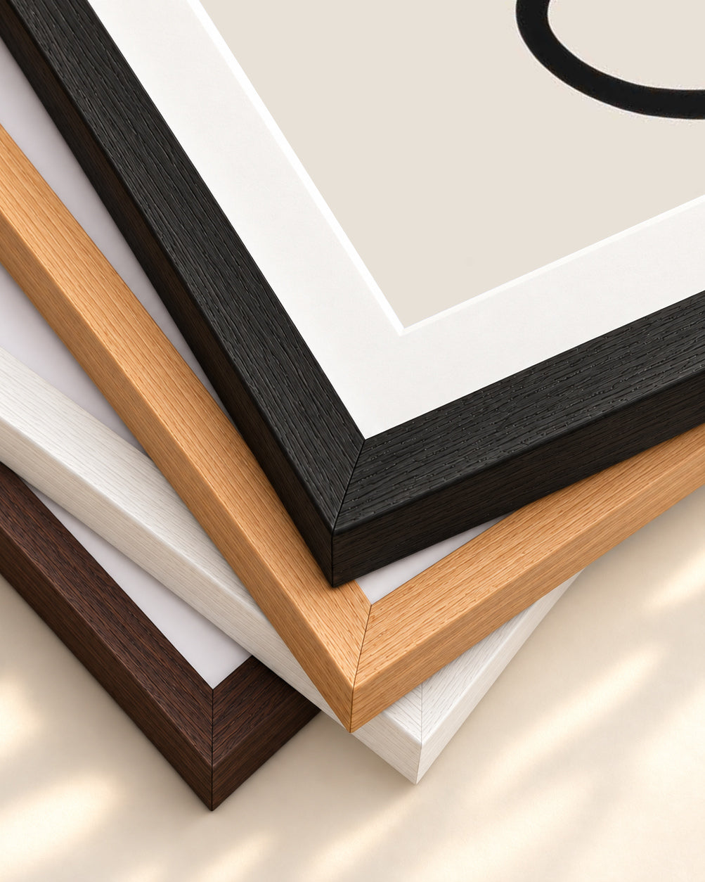 Neutral Abstract Lines Art Print — framed print corner with 5 cm mount and bevel