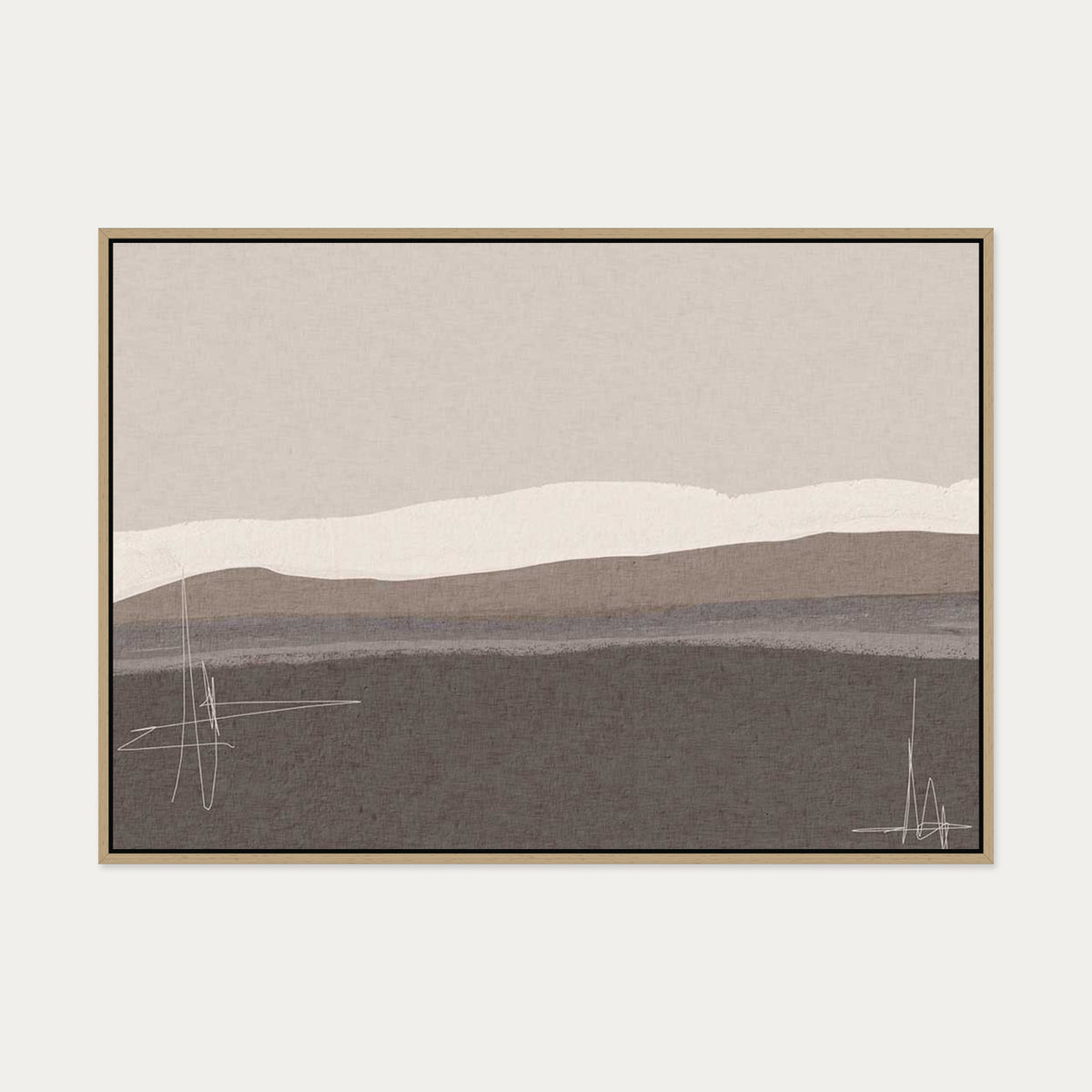 Neutral Abstract Seascape Canvas Art — 70 x 100 cm — Oak Frame