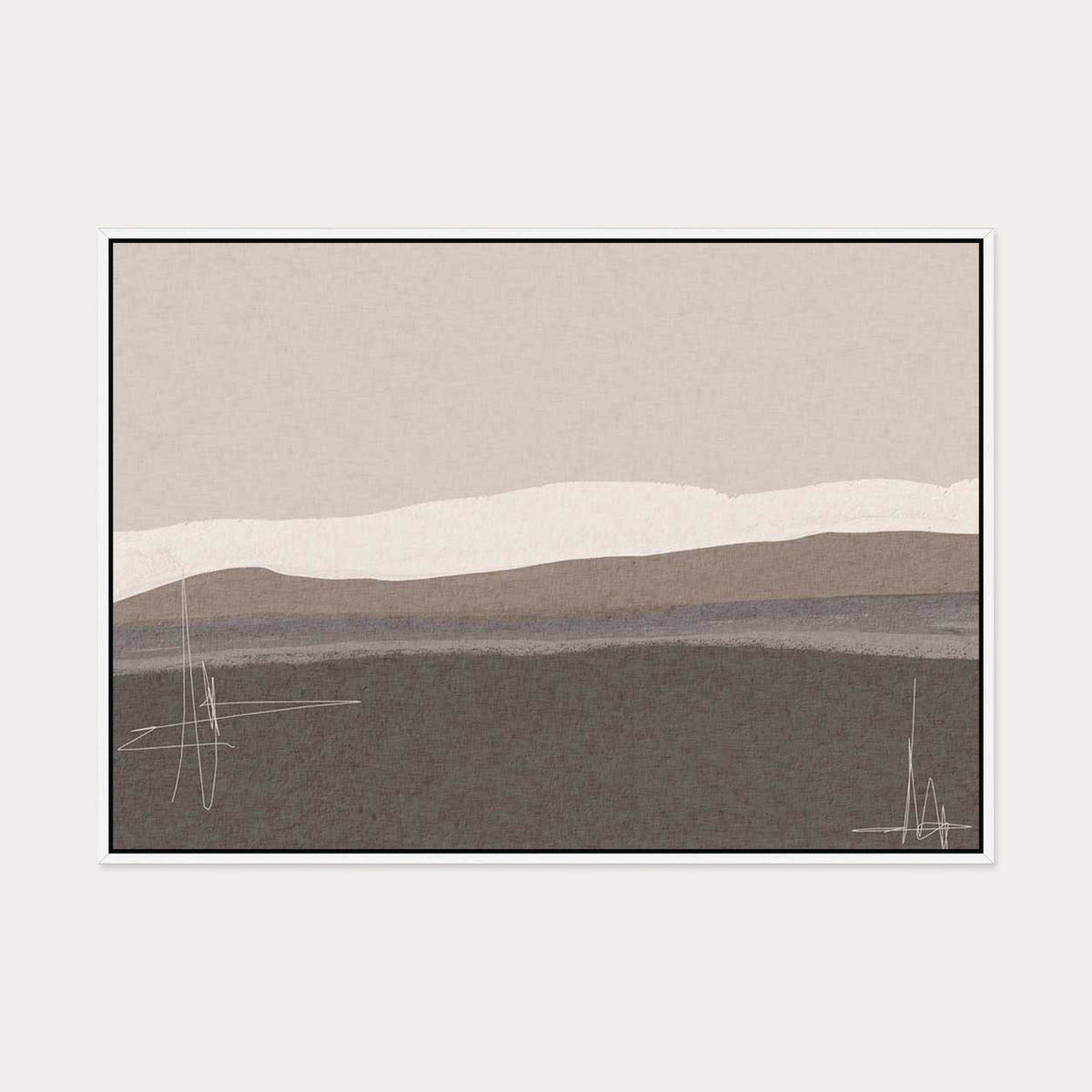 Neutral Abstract Seascape Canvas Art — 70 x 100 cm — White Frame