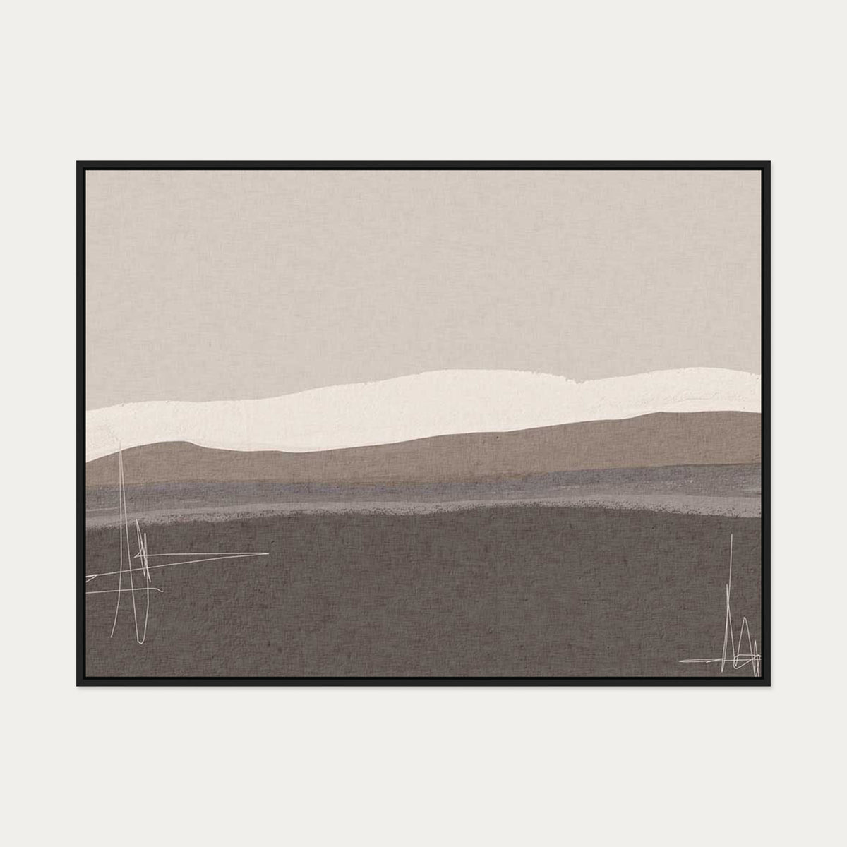 Neutral Abstract Seascape Canvas Art — 90 x 120 cm — Black Frame