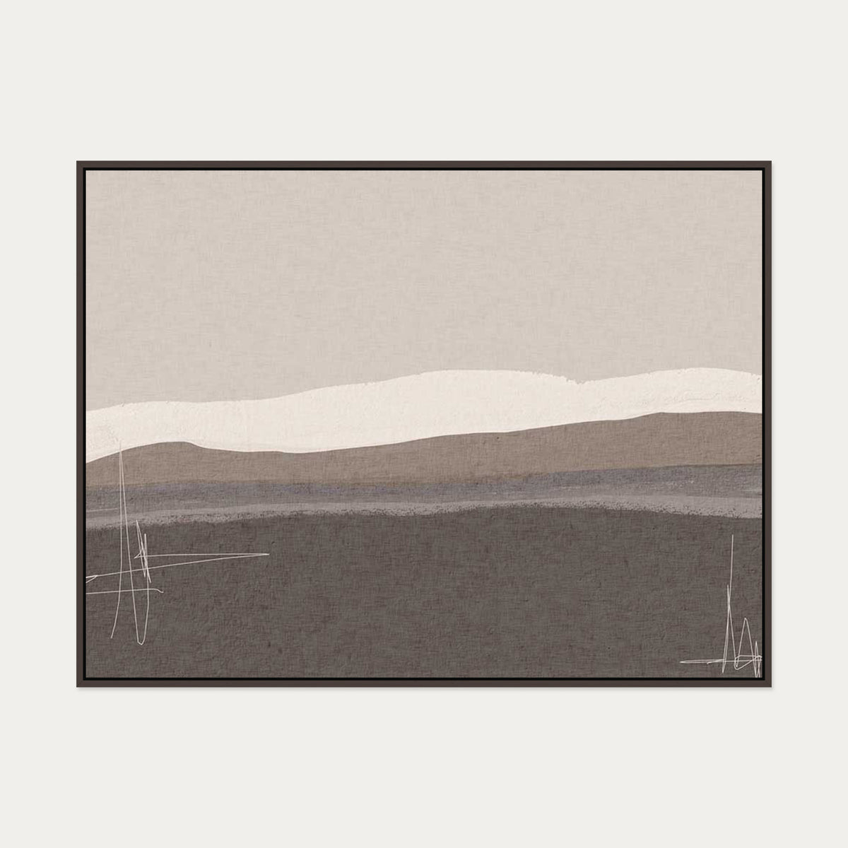 Neutral Abstract Seascape Canvas Art — 90 x 120 cm — Brown Frame