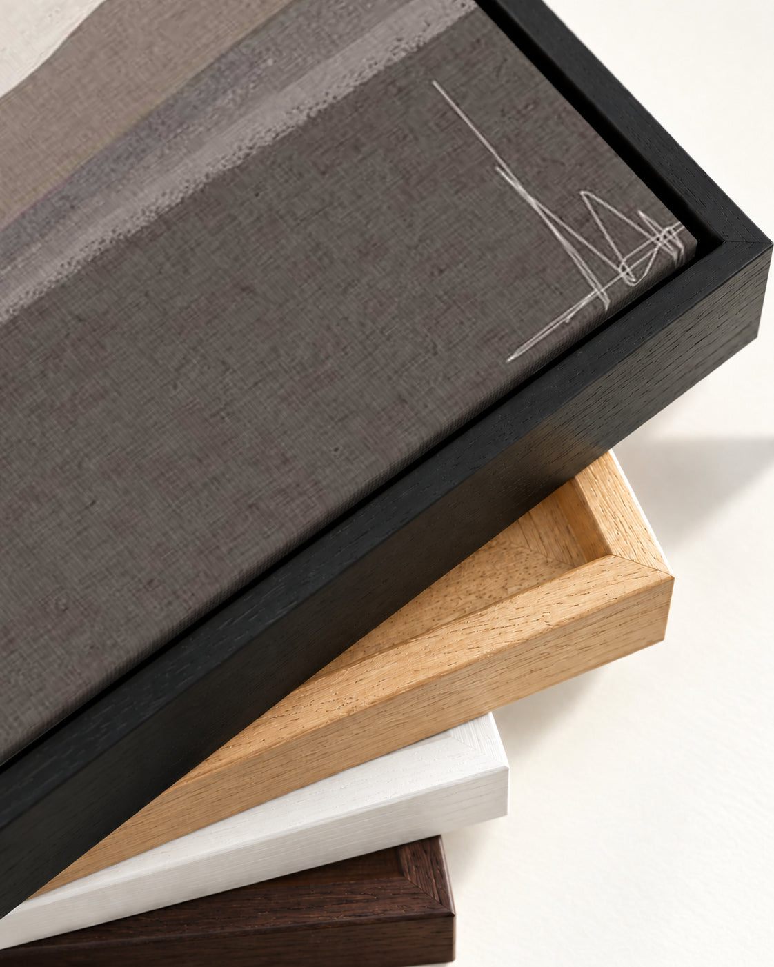 Neutral Abstract Seascape Canvas Art — framed canvas corner and wrapped canvas detail