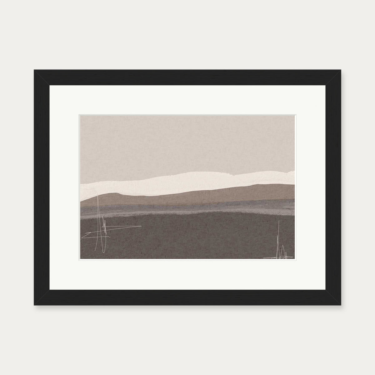 Neutral Abstract Seascape Art Print — 30 x 40 cm — Black Frame