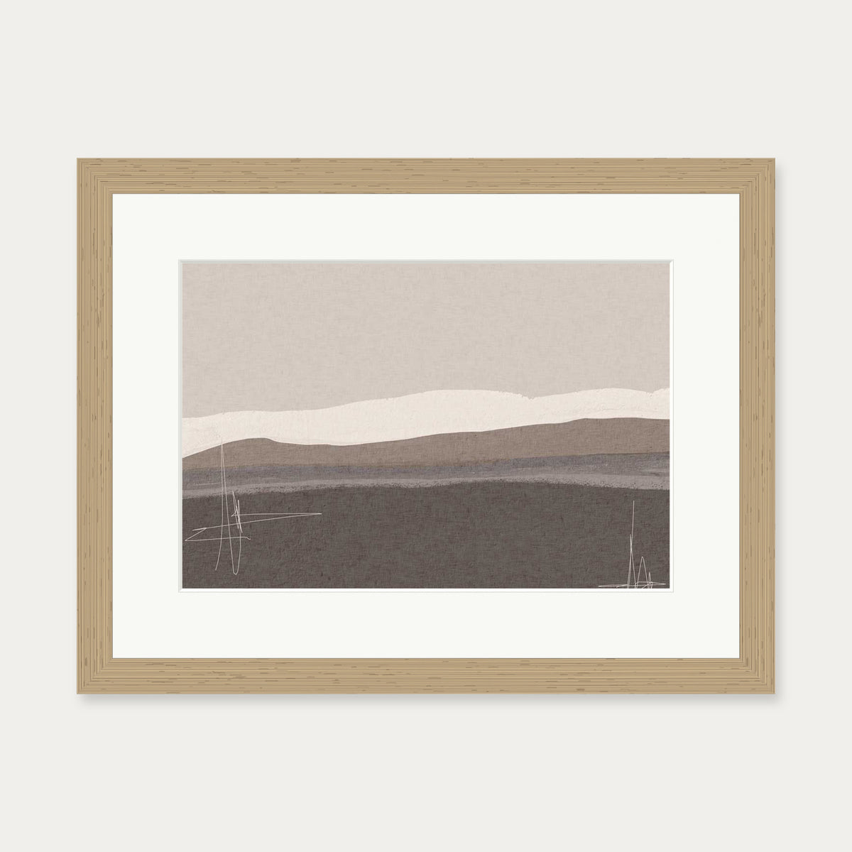 Neutral Abstract Seascape Art Print — 30 x 40 cm — Oak Frame